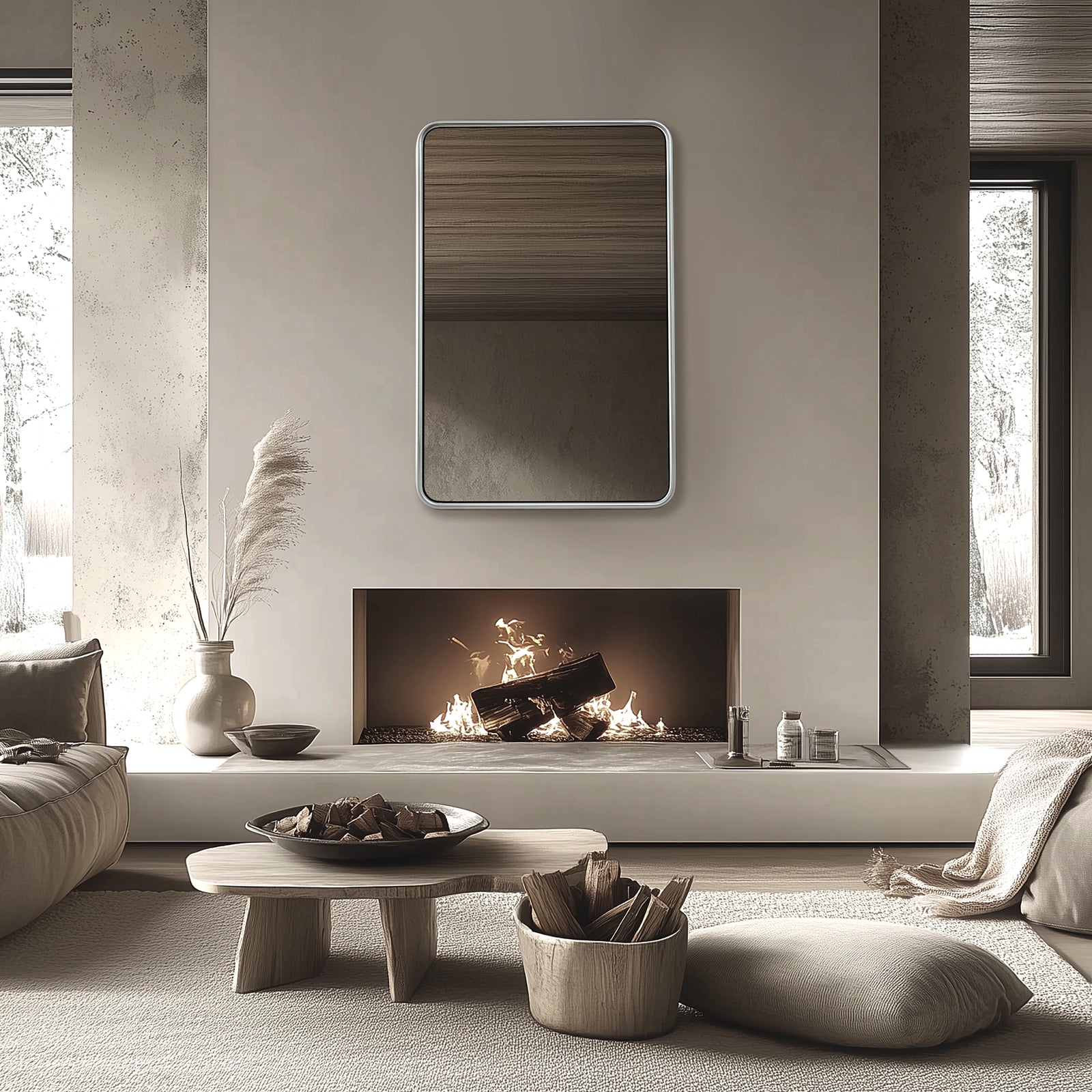 Contemporary Rectangle Bathroom Mirror |Rounded Stainless Steel Framed