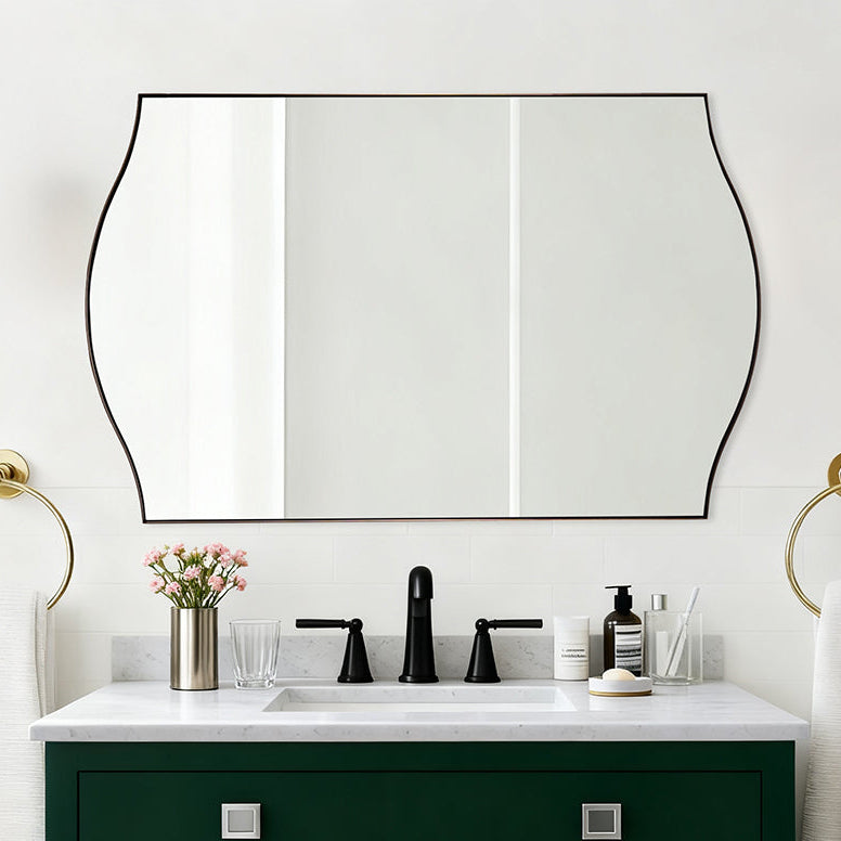 Dual Curve Arch Rectangular Scalloped Bathroom Wall Mirror |Stainless Steel Framed