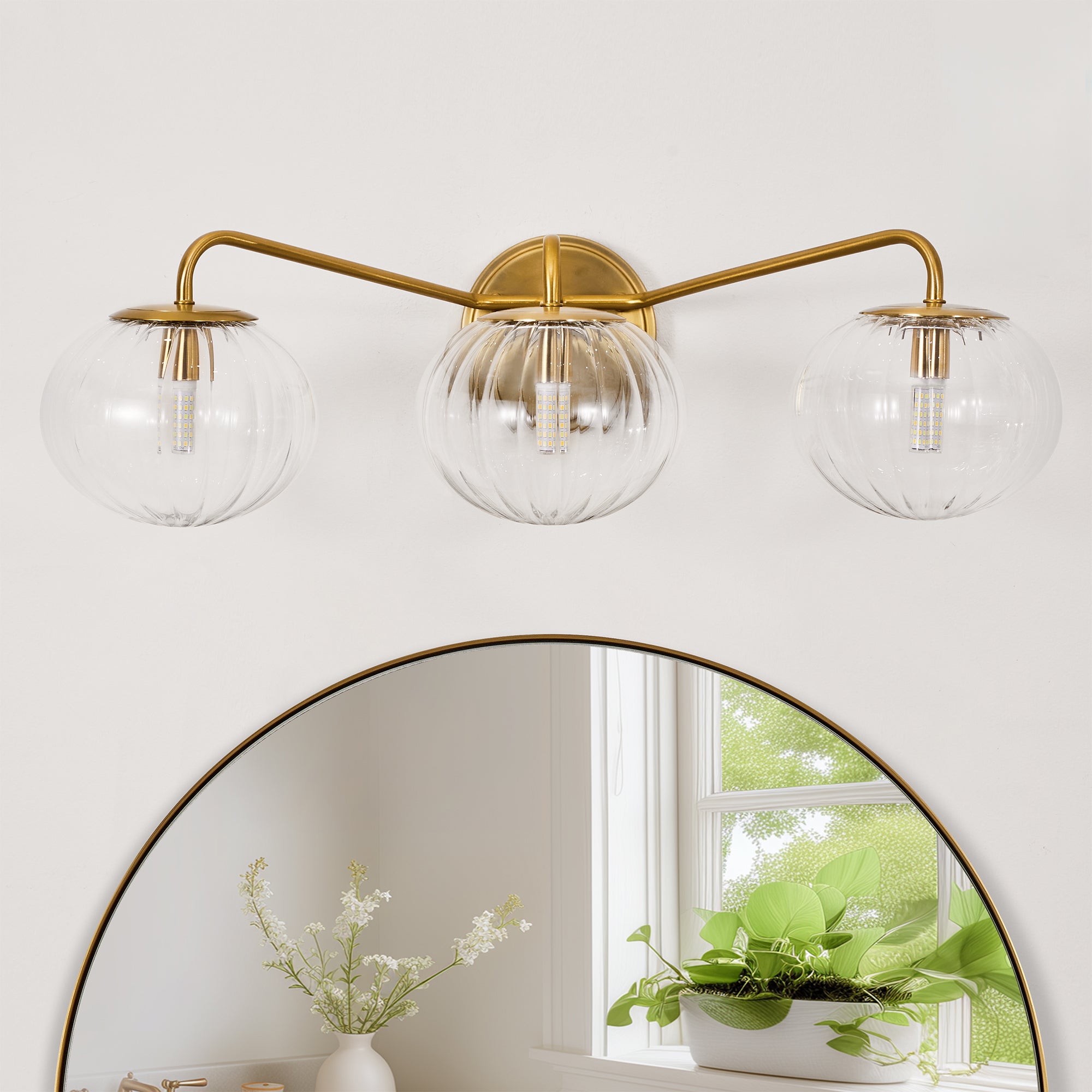 Contemporary Pumpkin Clear Glass Shades Bathroom Wall Sconce