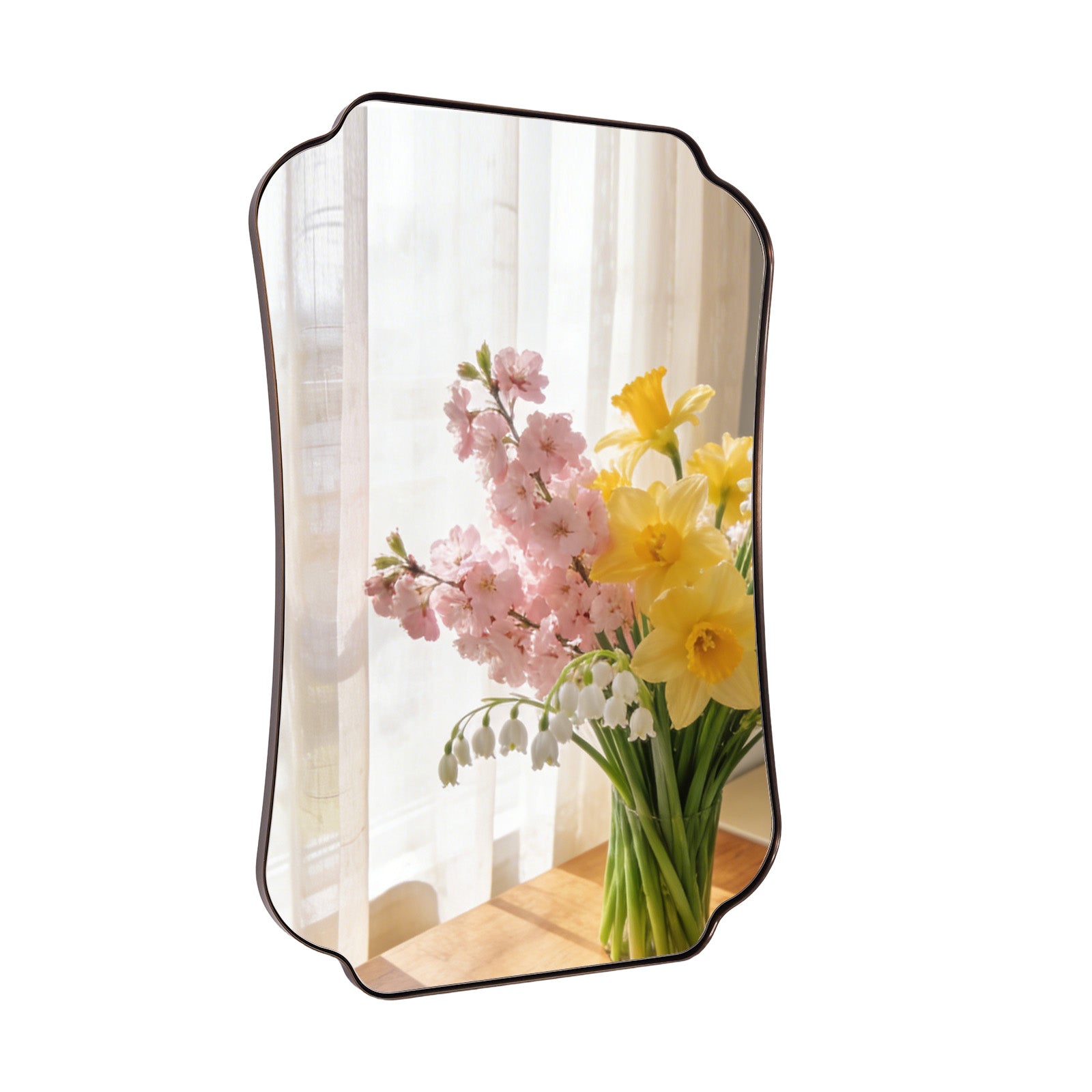 Contemporary Concave Edge Scalloped Bathroom Mirror Decorative | Stainless Steel Frame
