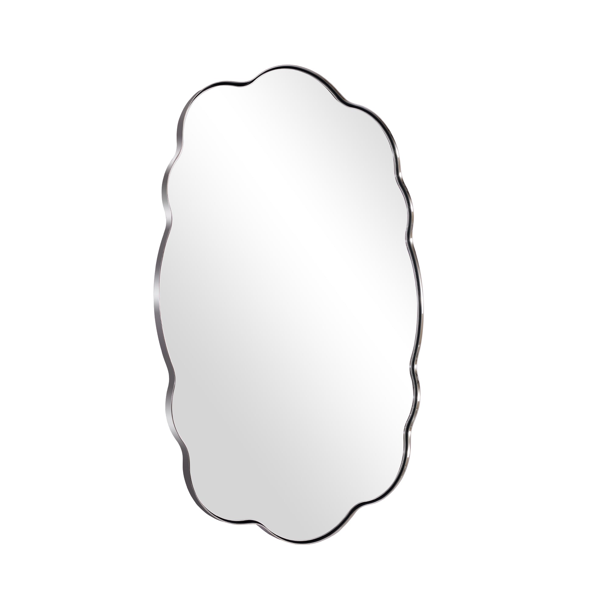 Contemporary Wavy Oval Scalloped Bathroom Vanity Mirror Irregular Decorative Mirror| Stainless Steel Framed
