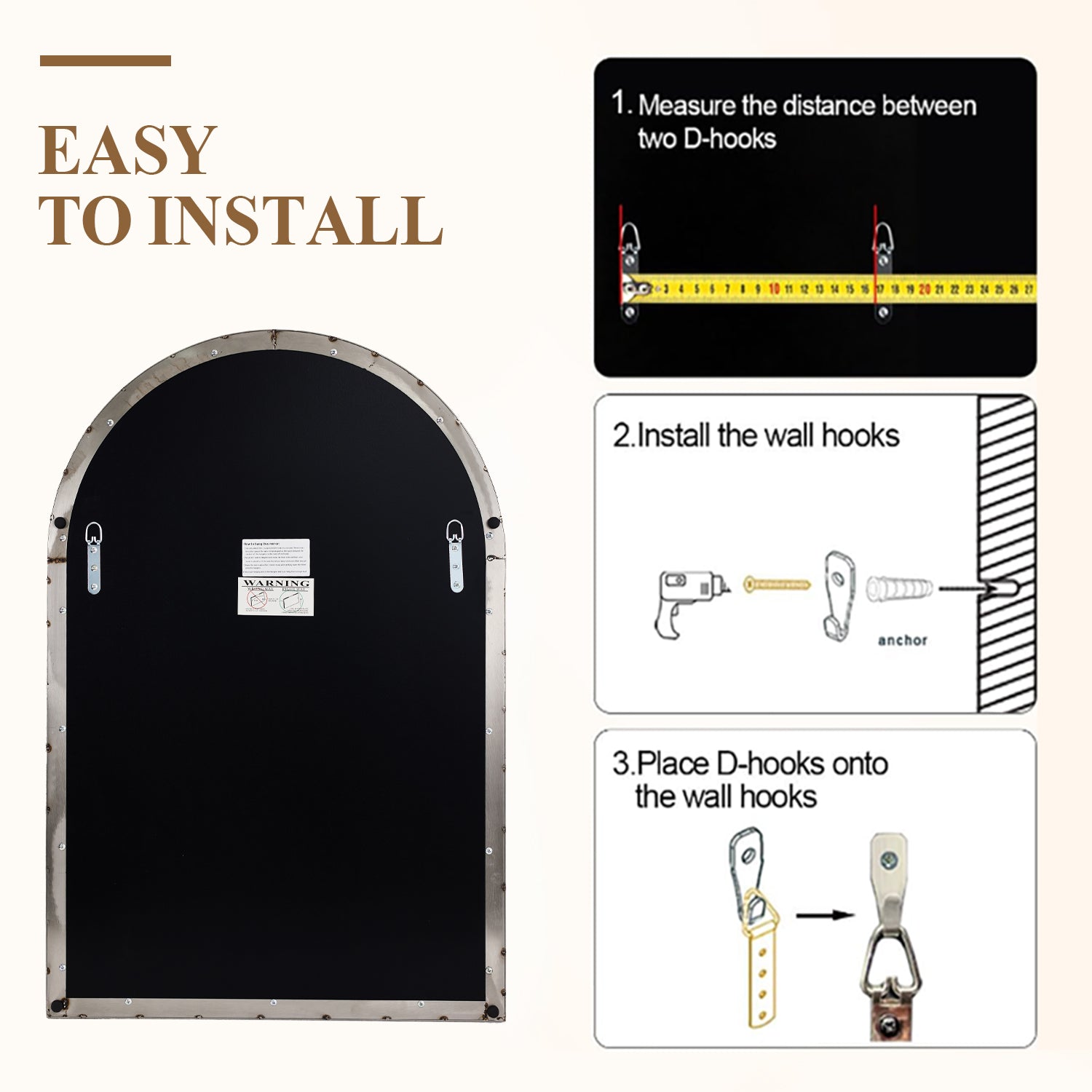 Minuette Glass Tile Edge Arched Mirror Bathroom Vanity Mirror | Stainless Steel Frame