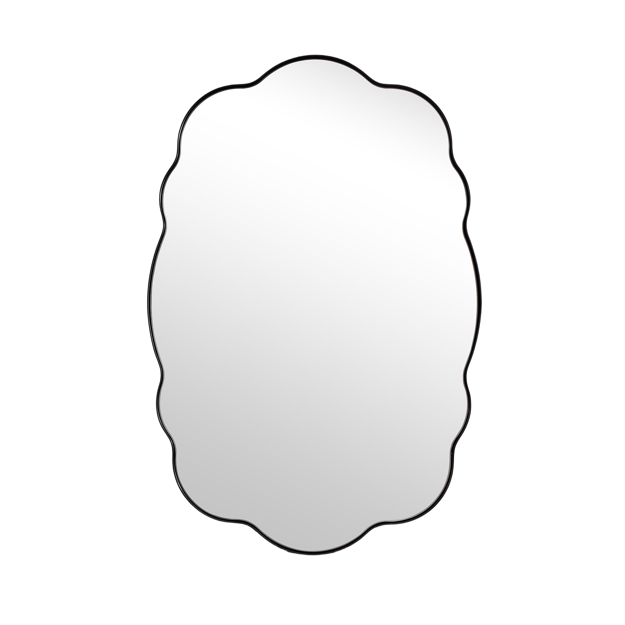 Contemporary Wavy Oval Scalloped Bathroom Vanity Mirror Irregular Decorative Mirror| Stainless Steel Framed