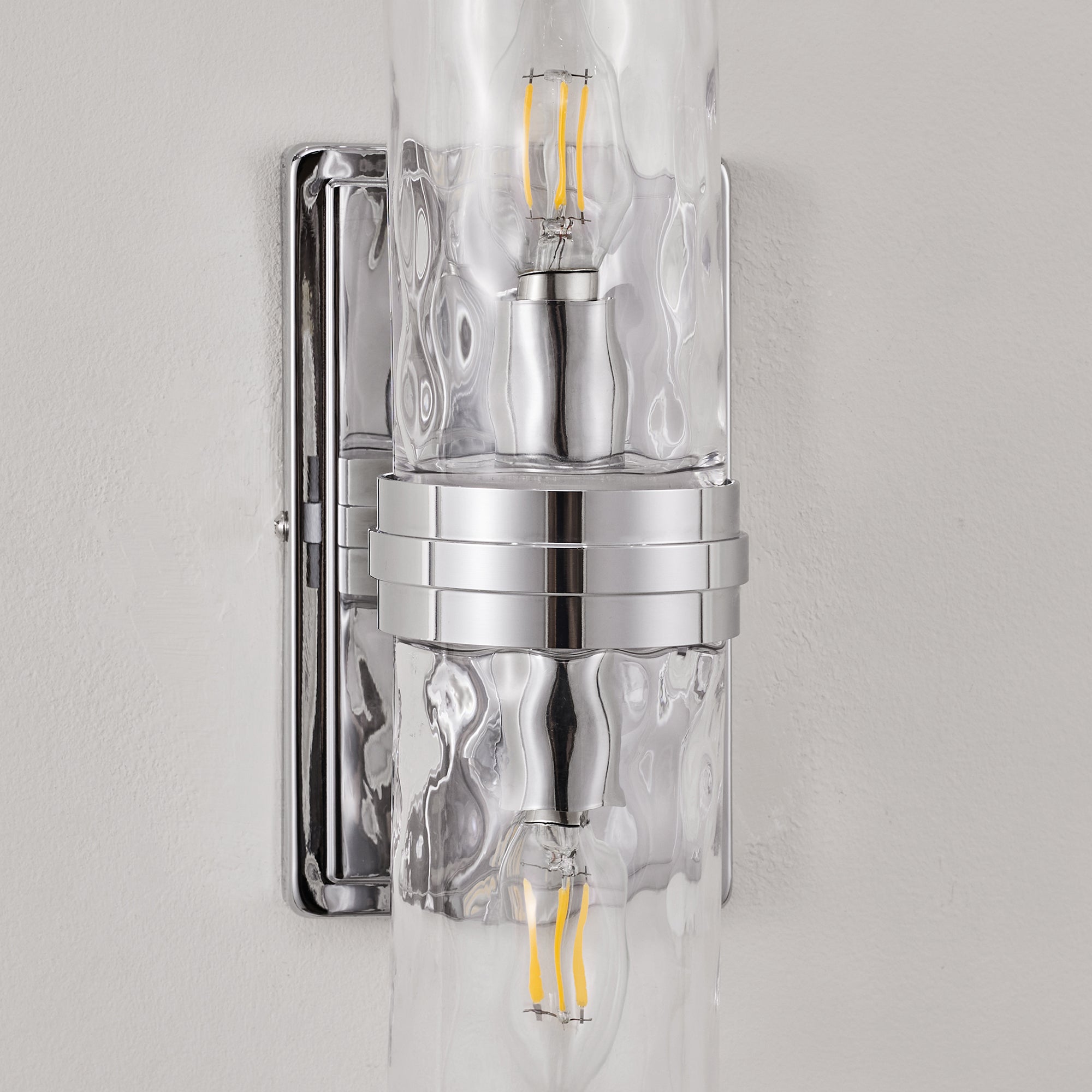 Elegant Hammer Glass Double-Cylinder Shade Wall Sconce Bathroom Light Fixture