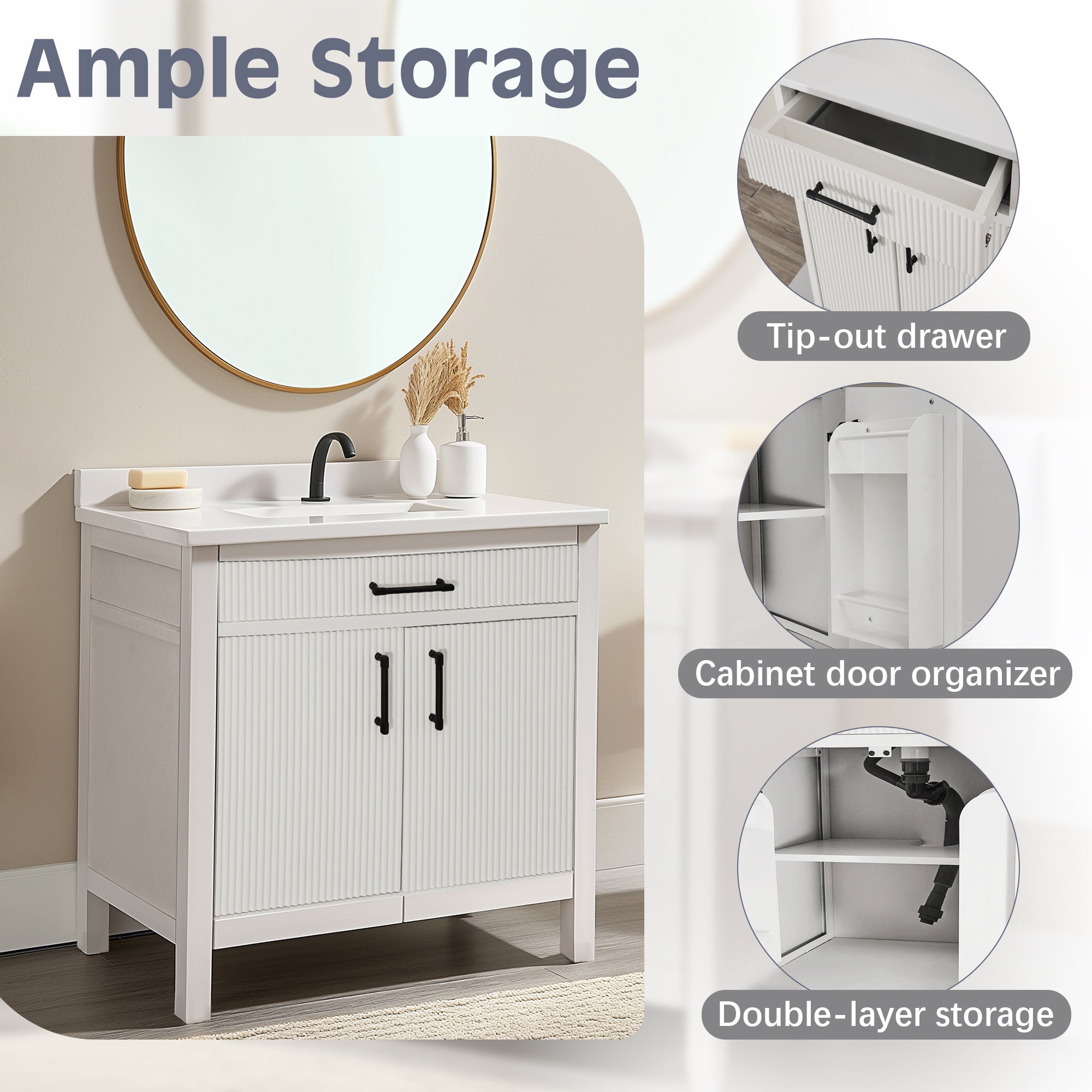 Modern Bathroom Vanities with Sink Combo Wave Bathroom Cabinet with Shelf and Drawer