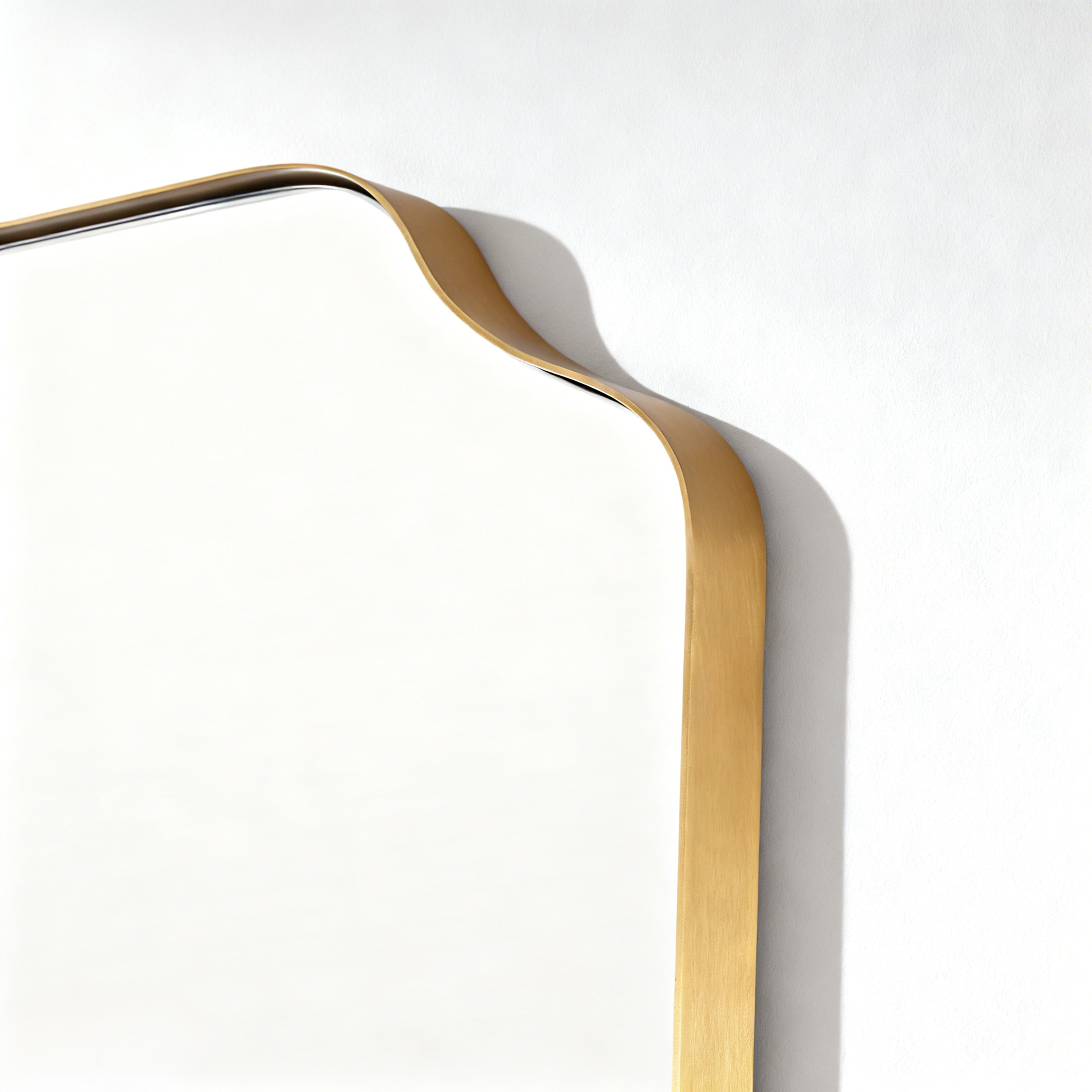 Modern Top Notched Corner Scalloped Bathroom Rectangle Vanity Wall Mirror | Stainless Steel Frame