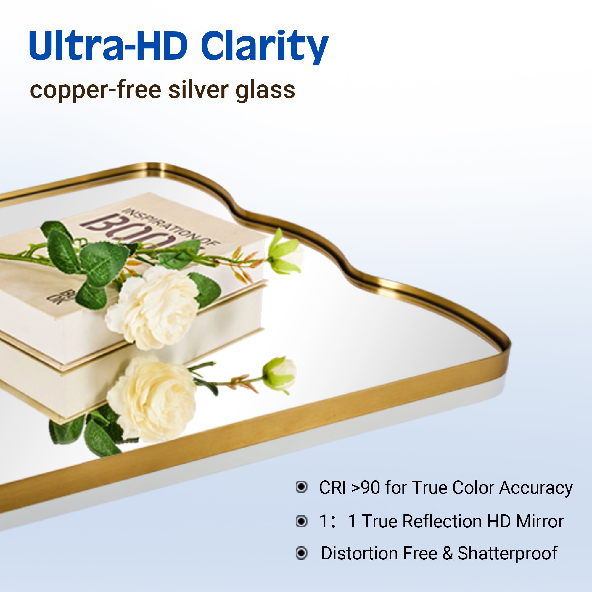 Contemporary Tapered Wavy Scalloped Bathroom Vanity Mirror | Stainless Steel Framed