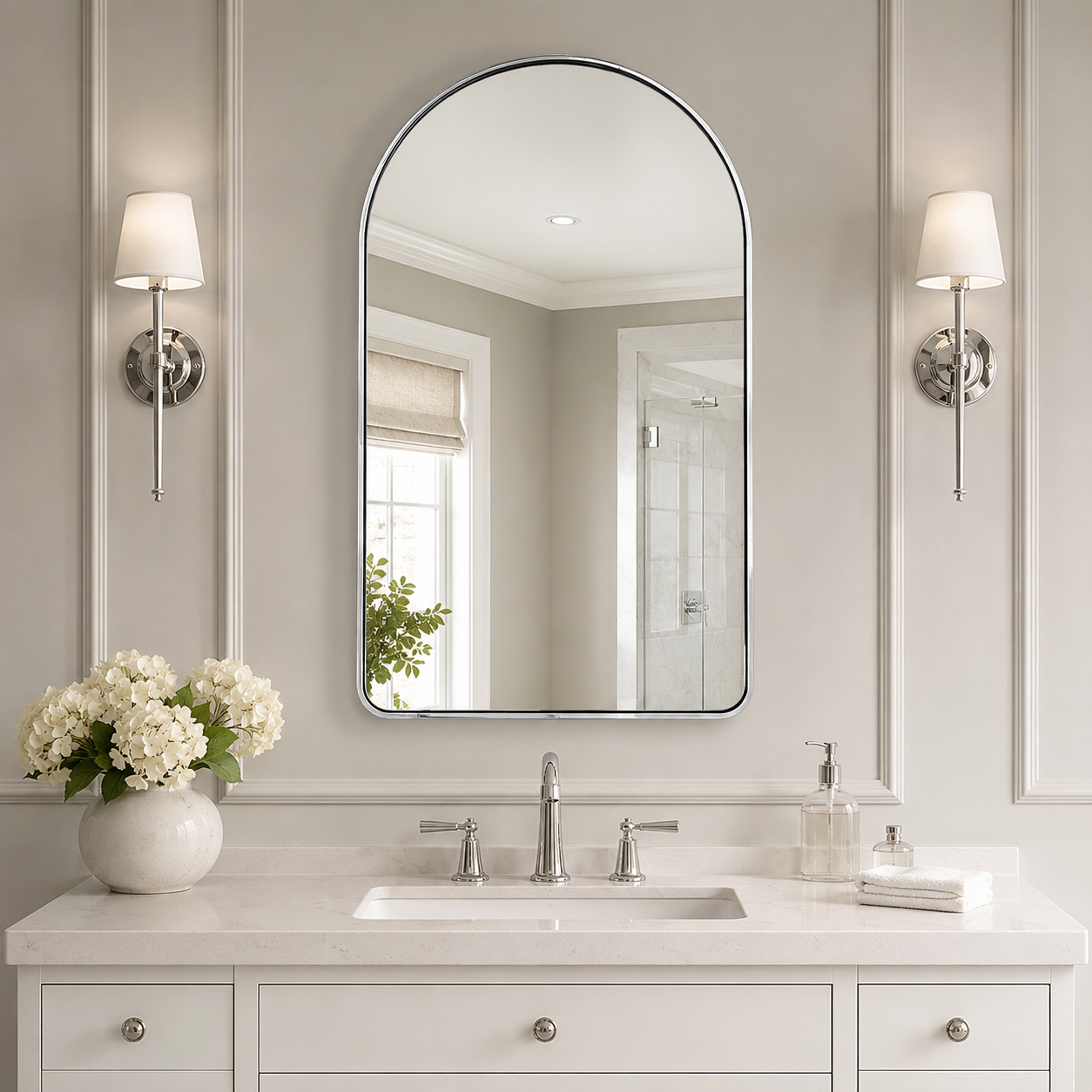 Contemporary Arched Bathroom Vanity Mirror Arch Wall Mirror |Stainless Steel Framed