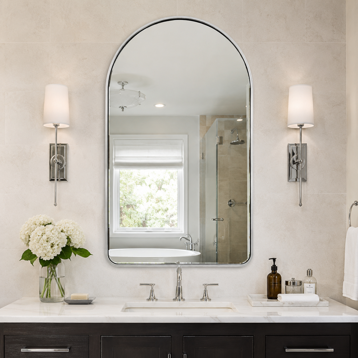 Contemporary Arched Bathroom Vanity Mirror Arch Wall Mirror |Stainless Steel Framed