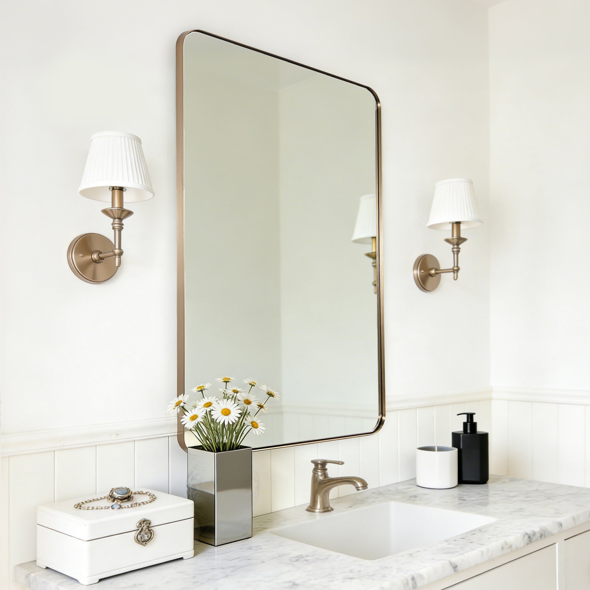 Modern Rounded Rectangle Mirror for Bathroom/ Vanity/ Wall | Stainless Steel Frame