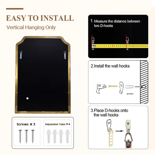 Modern Top Notched Corner Scalloped Bathroom Rectangle Vanity Wall Mirror | Stainless Steel Frame