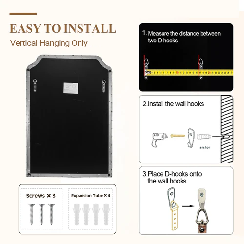 Modern Top Notched Corner Scalloped Bathroom Rectangle Vanity Wall Mirror | Stainless Steel Frame