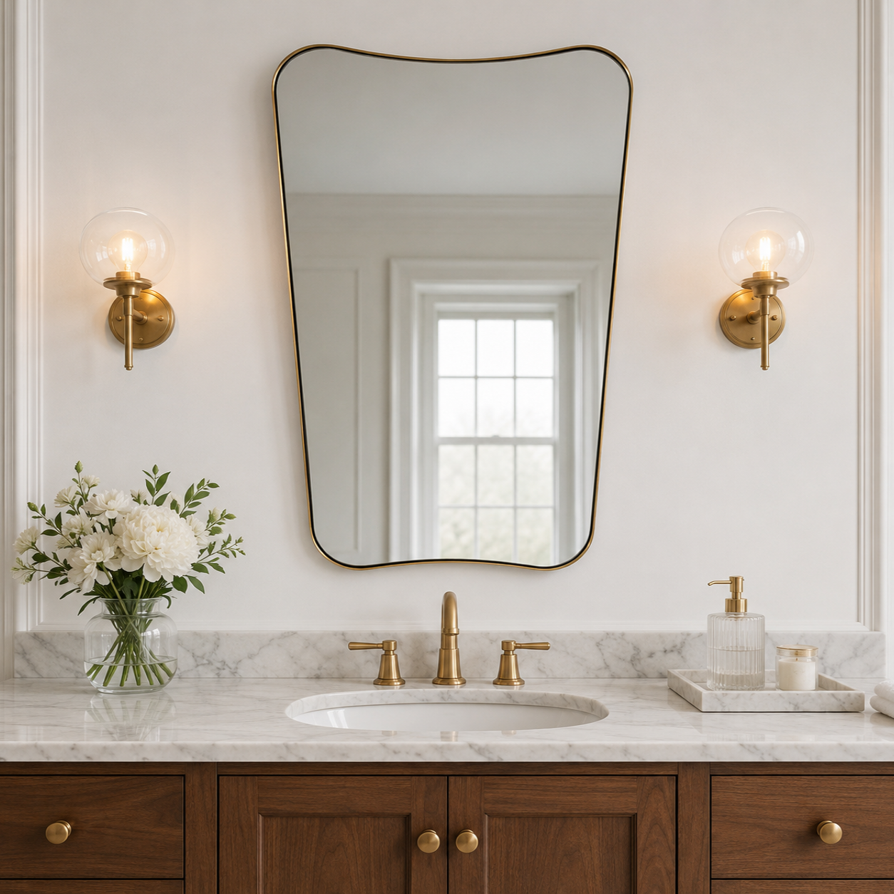 Italian Luxury Style Irregular Scalloped Wall Mirror for Bathroom |Stainless Steel Frame