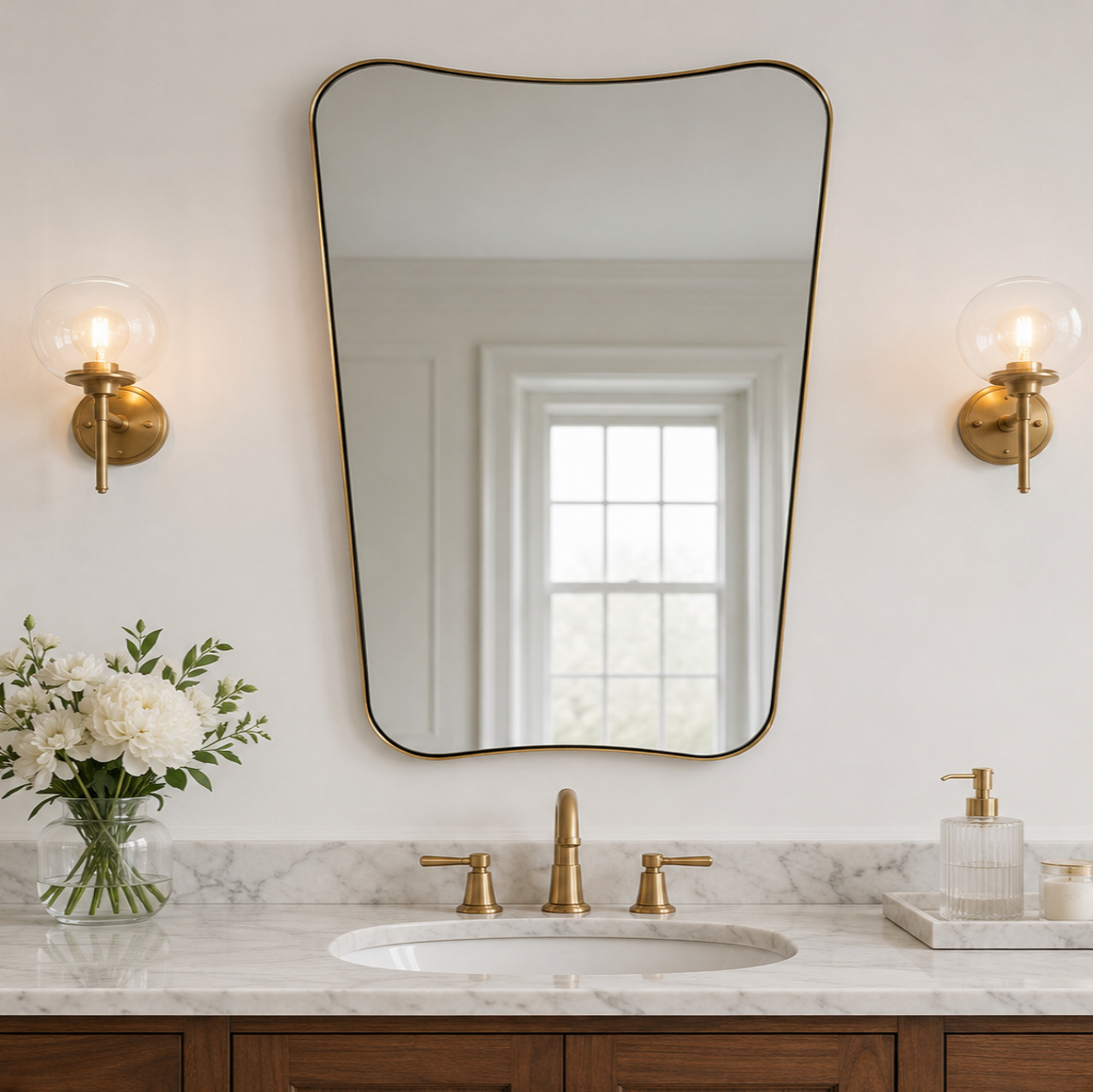 Italian Luxury Style Irregular Scalloped Wall Mirror for Bathroom |Stainless Steel Frame