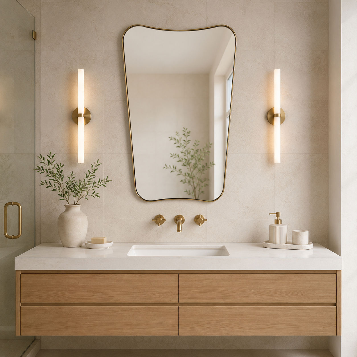 Italian Luxury Style Irregular Scalloped Wall Mirror for Bathroom |Stainless Steel Frame