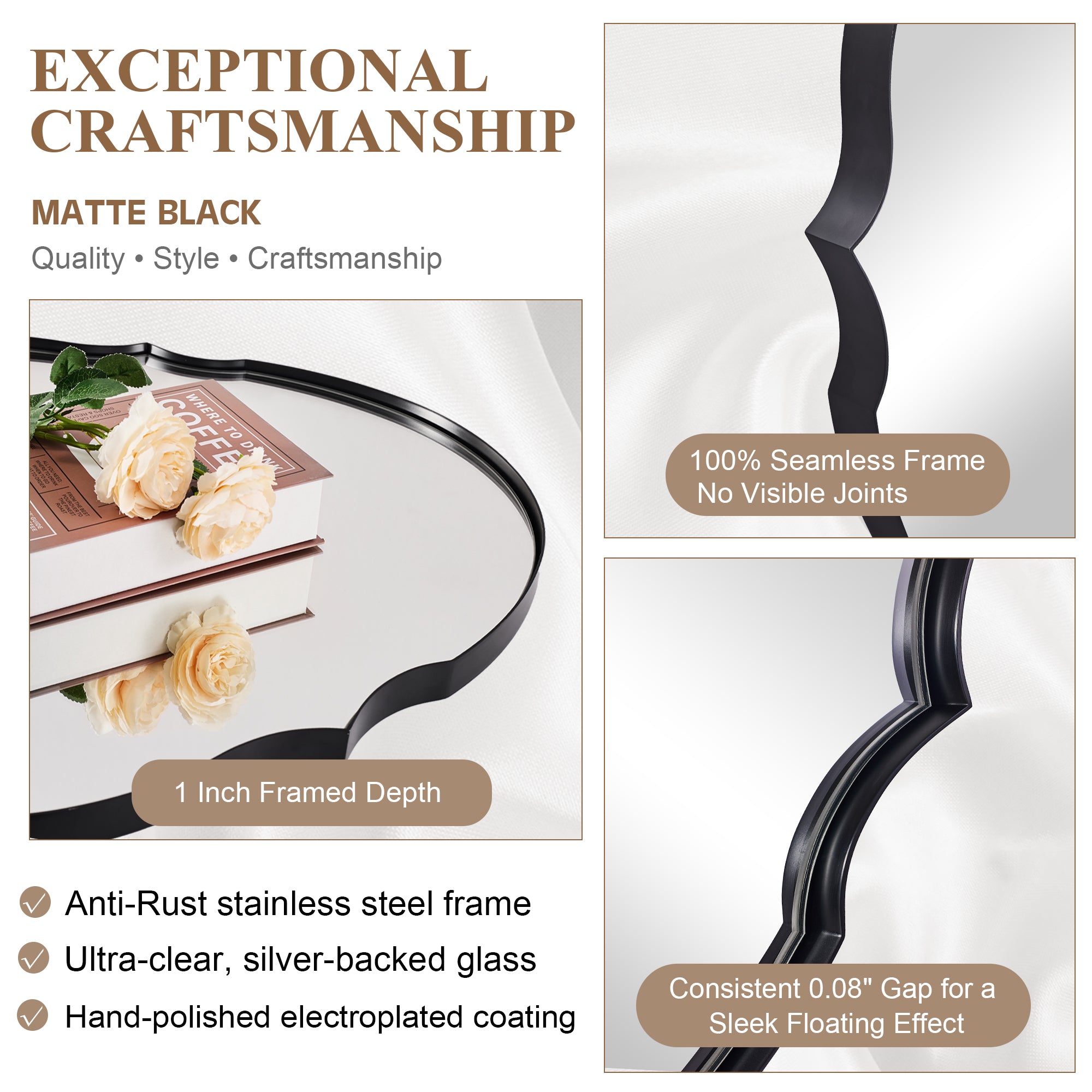 Contemporary Oval Scalloped Wall Mirror Irregular Bathroom Vanity Mirror| Stainless Steel Frame