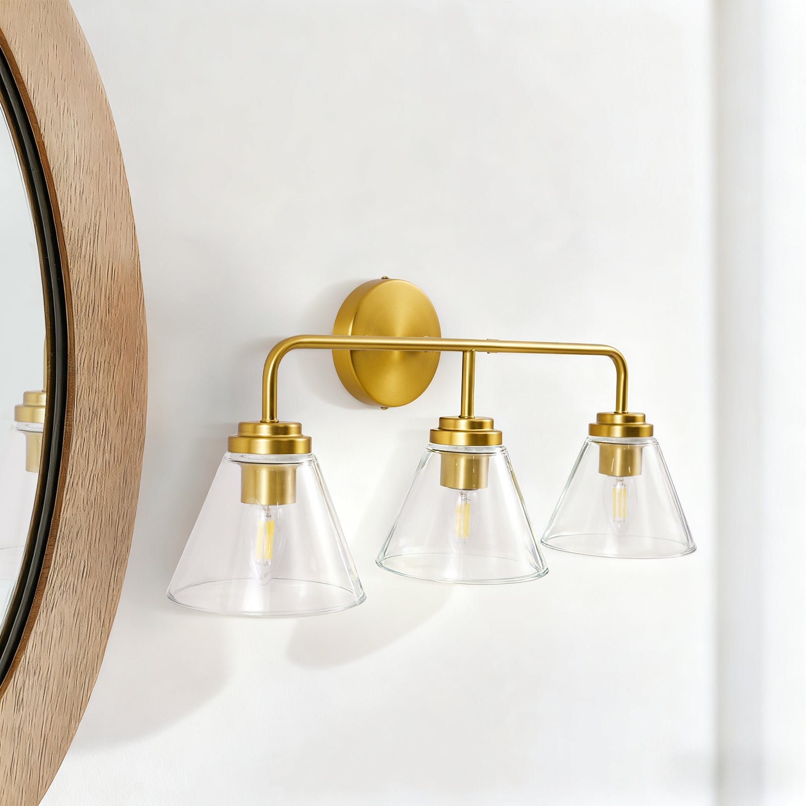 Open Box Like New:Modern Cone Clear Glass Shade Bathroom Wall Sconces