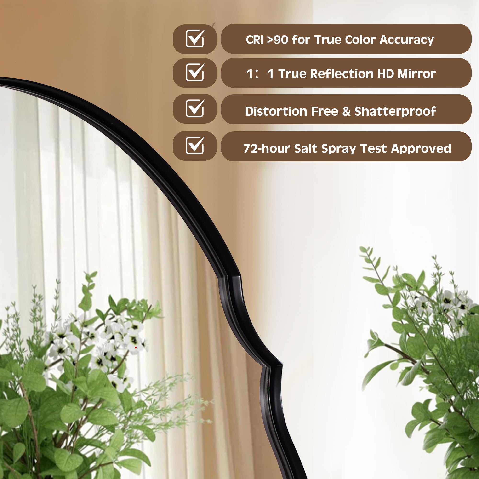 Contemporary Oval Scalloped Wall Mirror Irregular Bathroom Vanity Mirror| Stainless Steel Frame