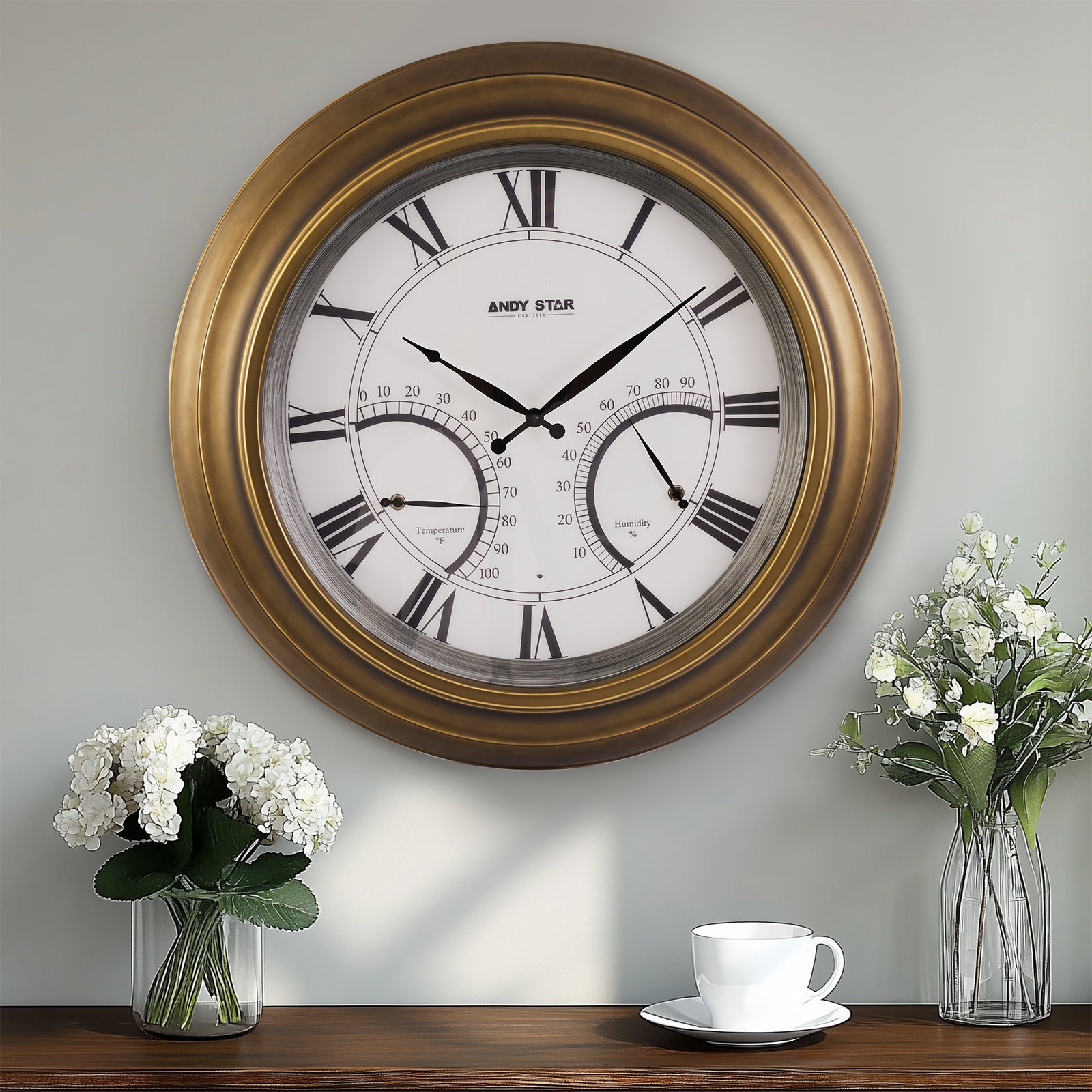 Contemporary Large Outdoor Wall Clock with Thermometer Waterproof Illuminated,24 Inch