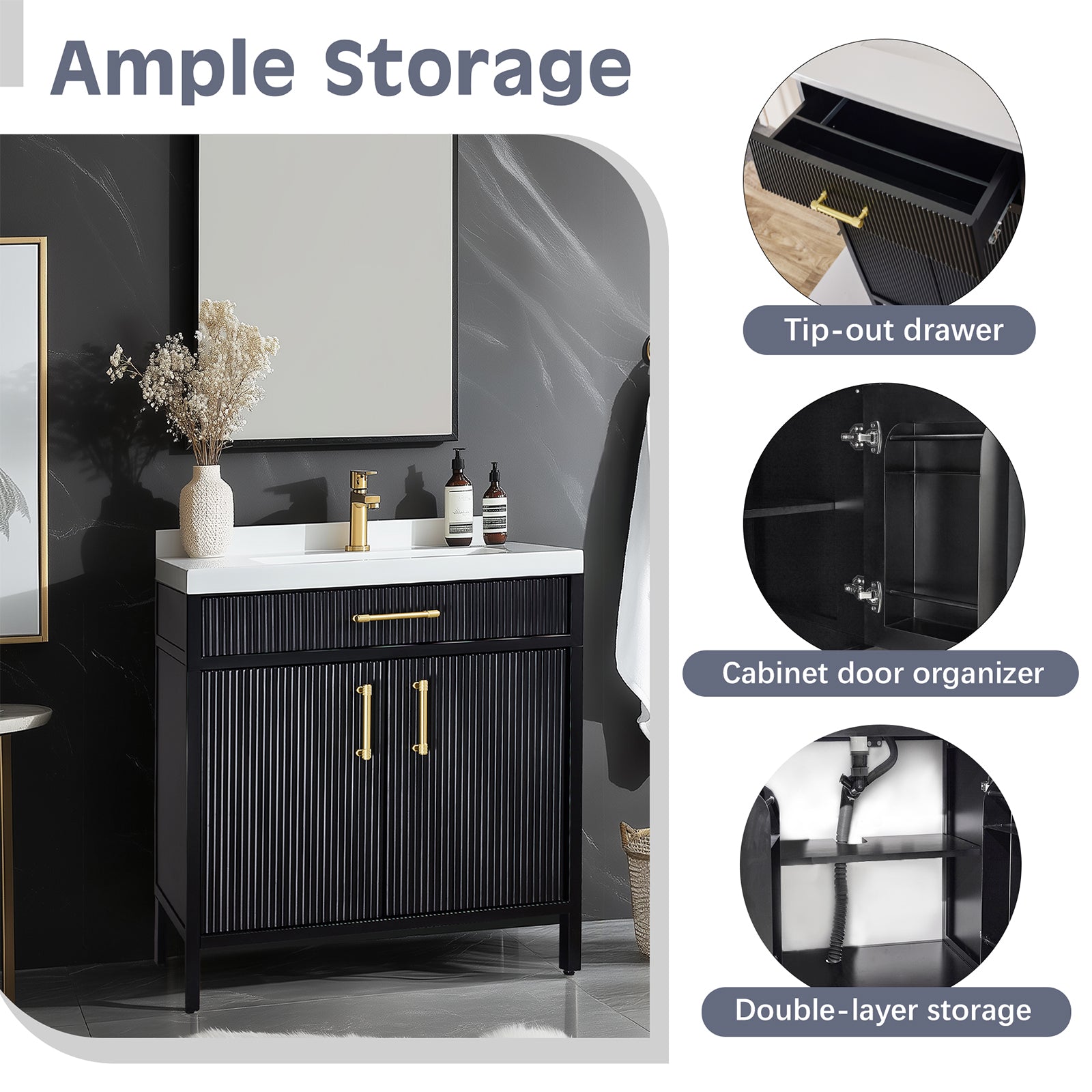 Modern Bathroom Vanities with Sink Combo Wave Bathroom Cabinet with Shelf and Drawer
