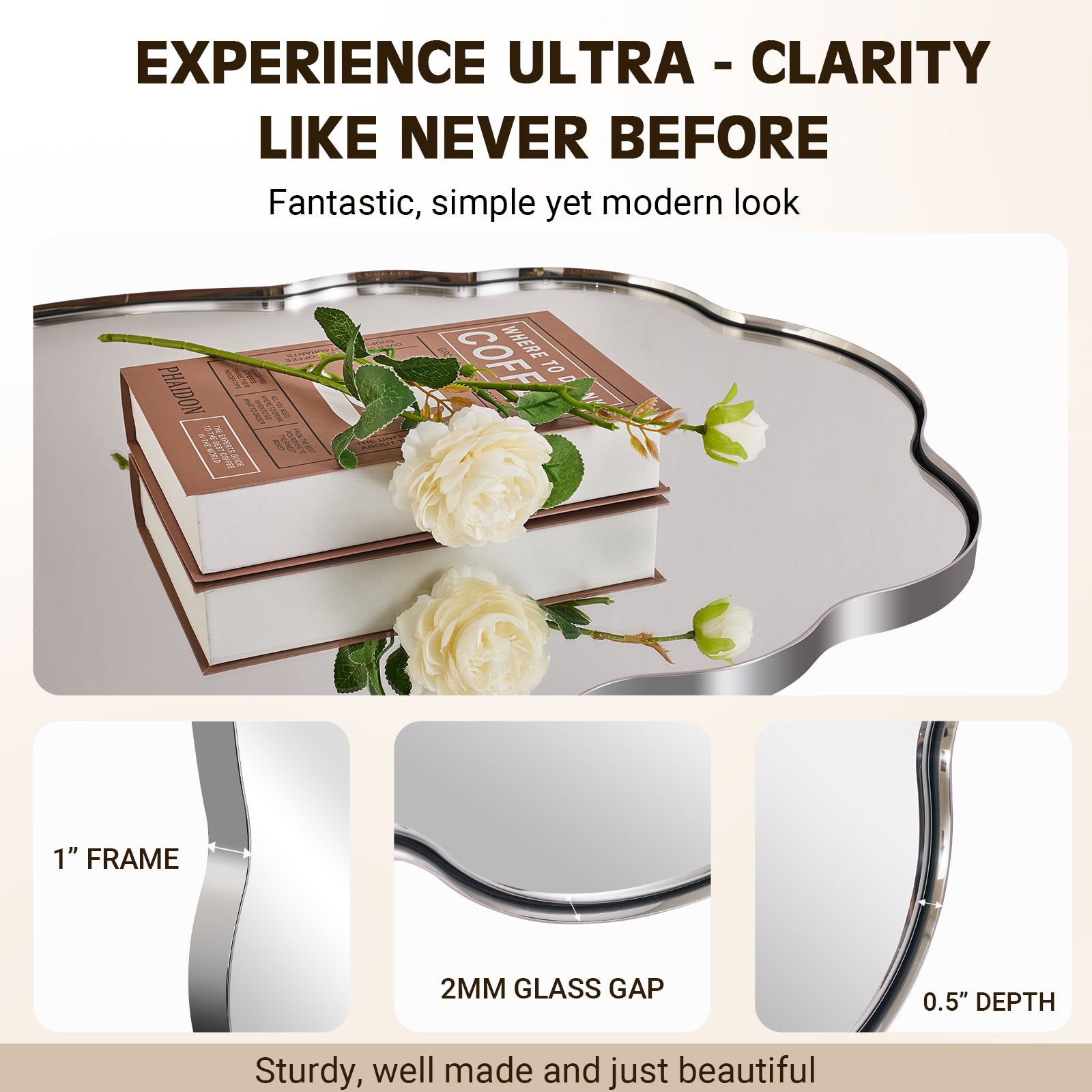 Contemporary Wavy Oval Scalloped Bathroom Vanity Mirror Irregular Decorative Mirror| Stainless Steel Framed