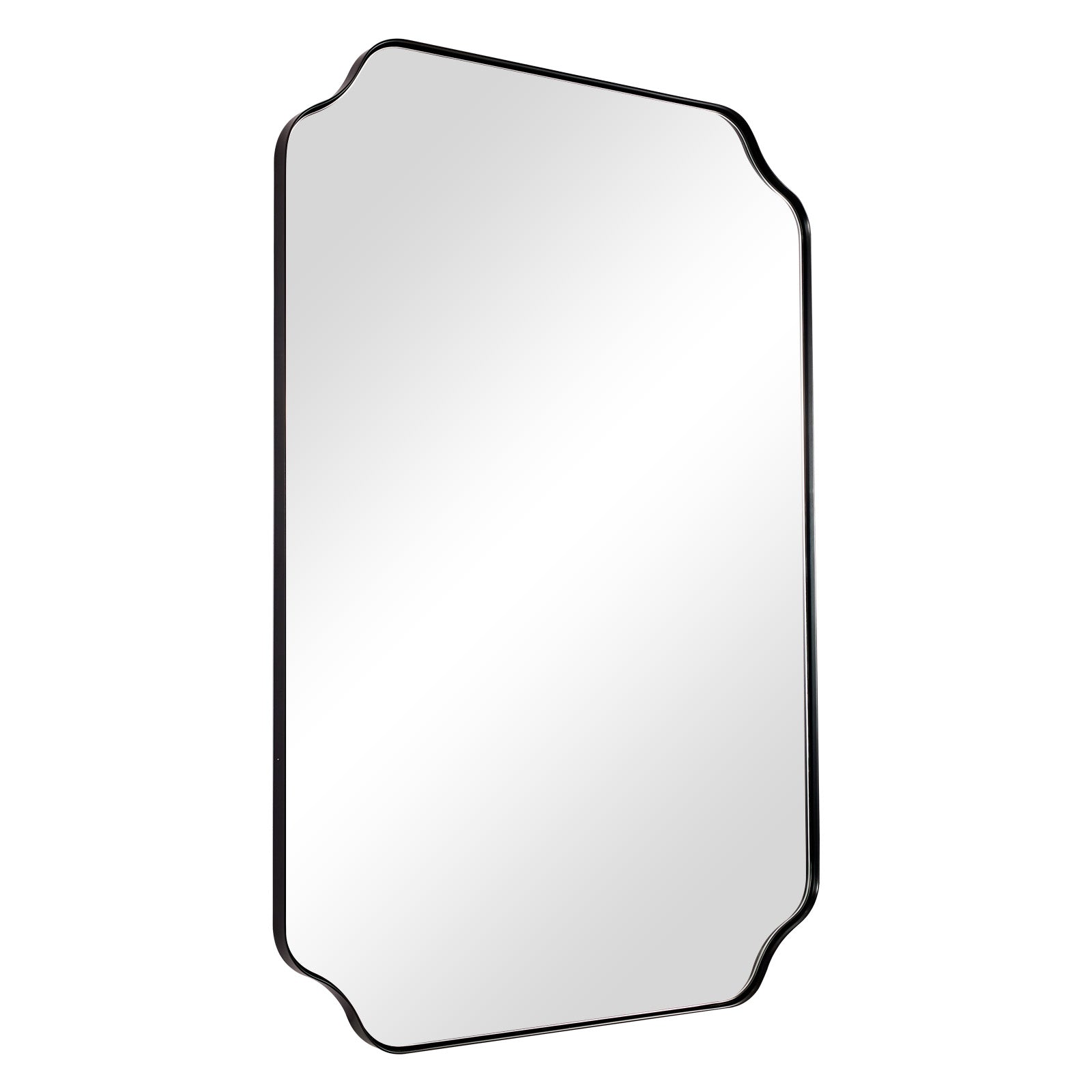 Modern Cut Corner Rectangle Scalloped Mirror for Wall /Bathroom | Stainless Steel Frame