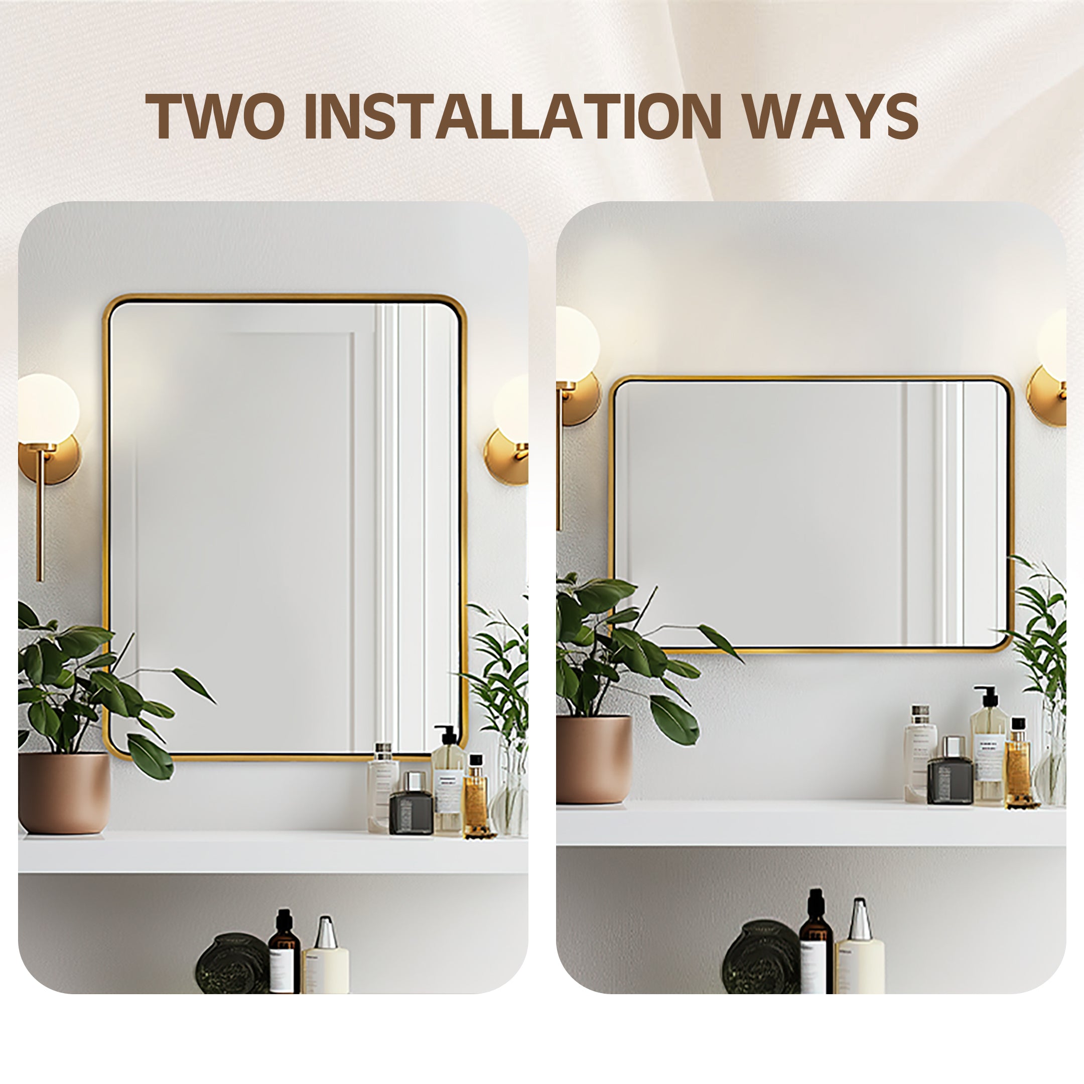 Modern Bold Stainless Steel Framed Rounded Rectangular Bathroom Wall Mirror