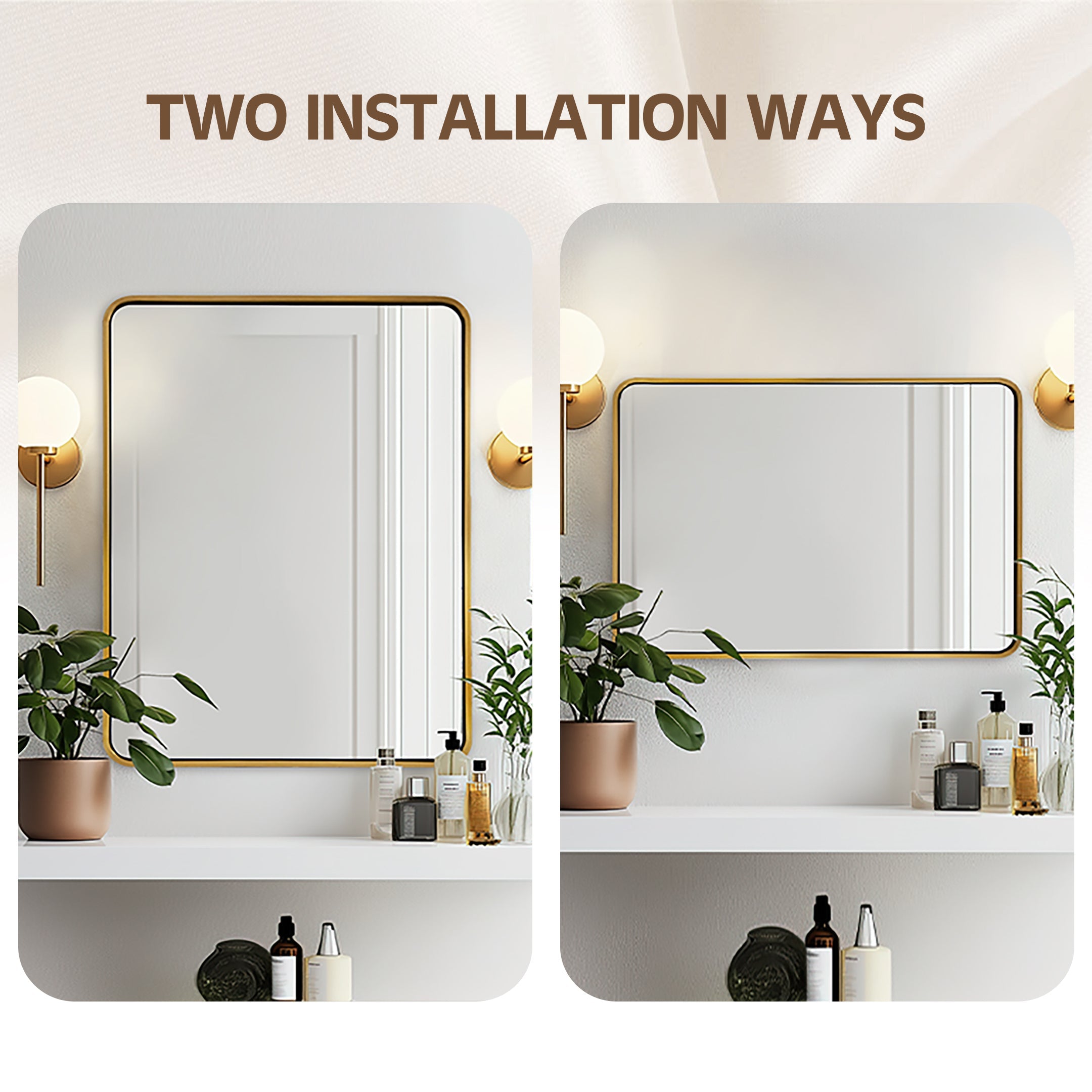 Contemporary Rounded Rectangular Bathroom Wall Mirror |Thicker Stainless Steel Framed