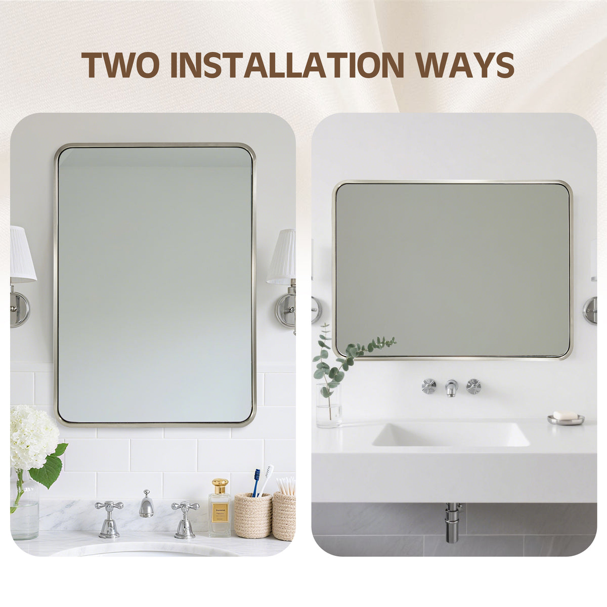 Contemporary Rounded Rectangular Bathroom Wall Mirror |Thicker Stainless Steel Framed