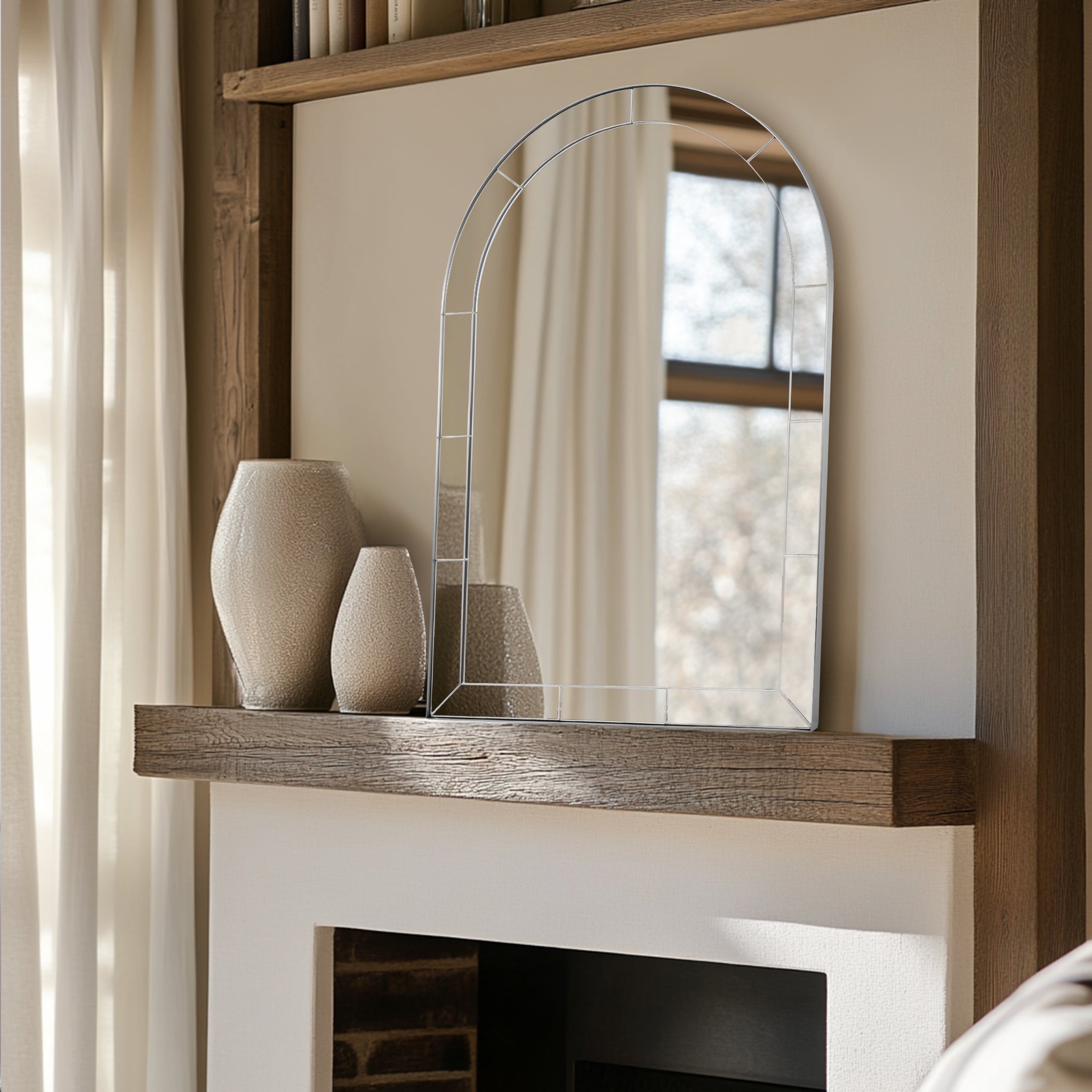 Minuette Glass Tile Edge Arched Mirror Bathroom Vanity Mirror | Stainless Steel Frame