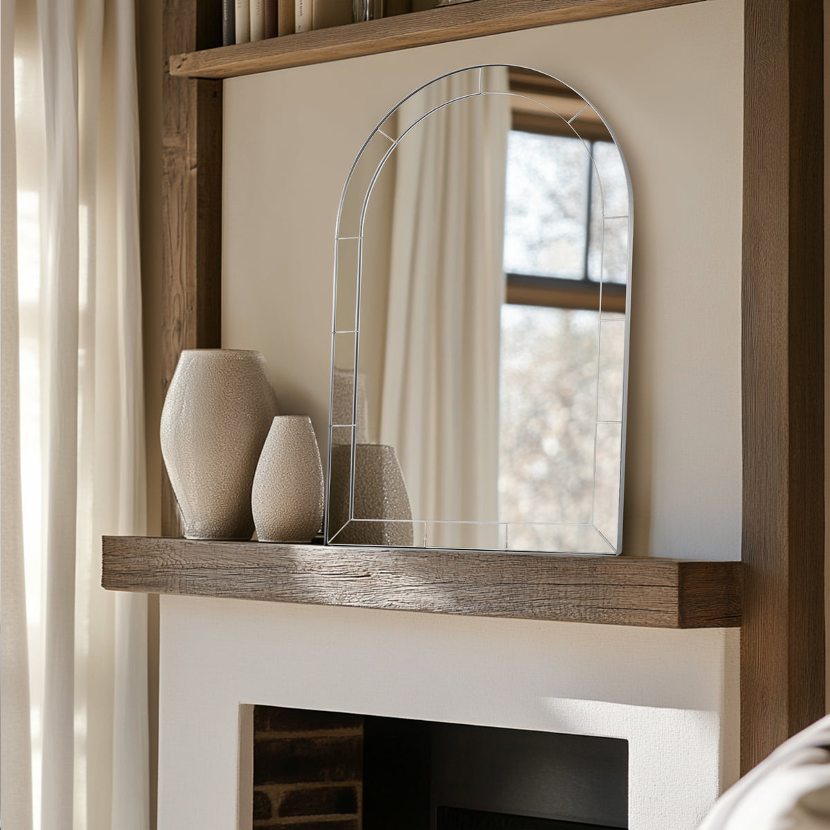 Glass Tile Edge Arched Mirror Bathroom Vanity Mirror | Stainless Steel Frame