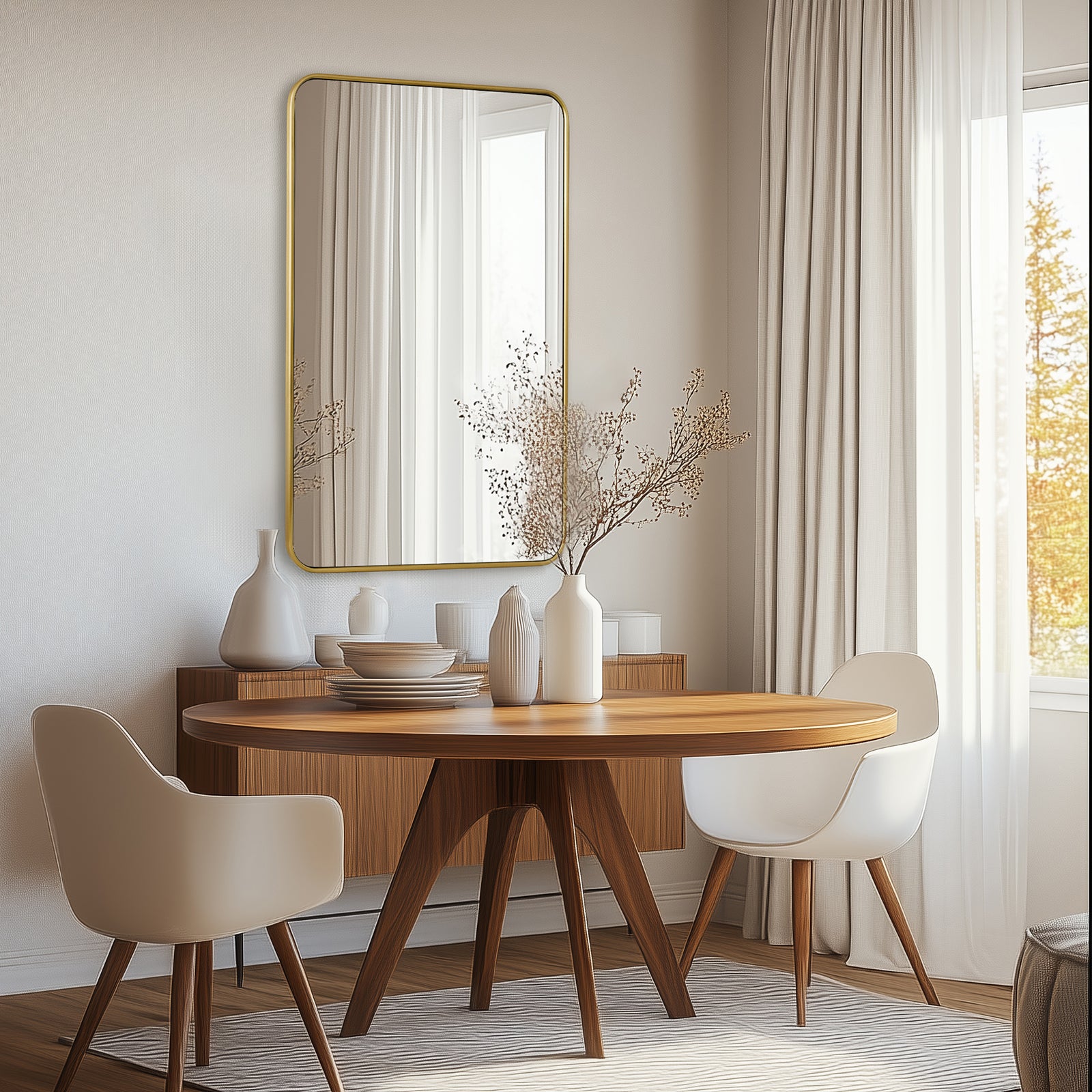 Contemporary Rounded Rectangular Bathroom Mirrors| Stainless Steel Thick Frame