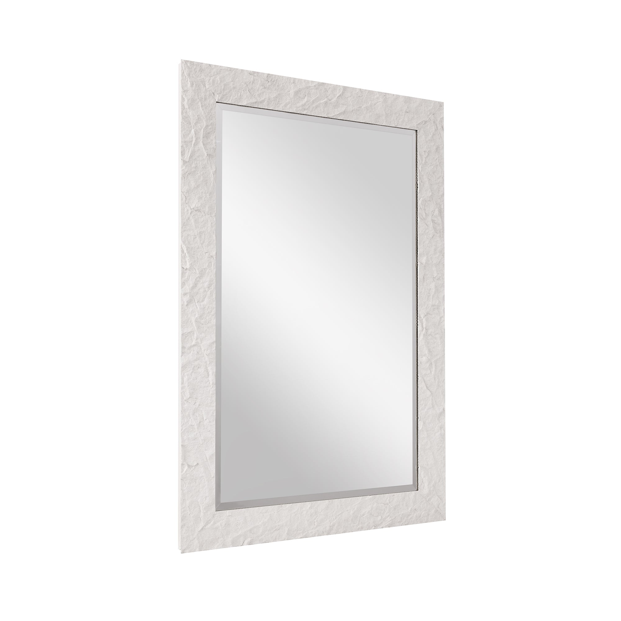 Contemporary White Plaster Thick Framed Rectangle Bathroom Mirror Decorative Beveled Mirror