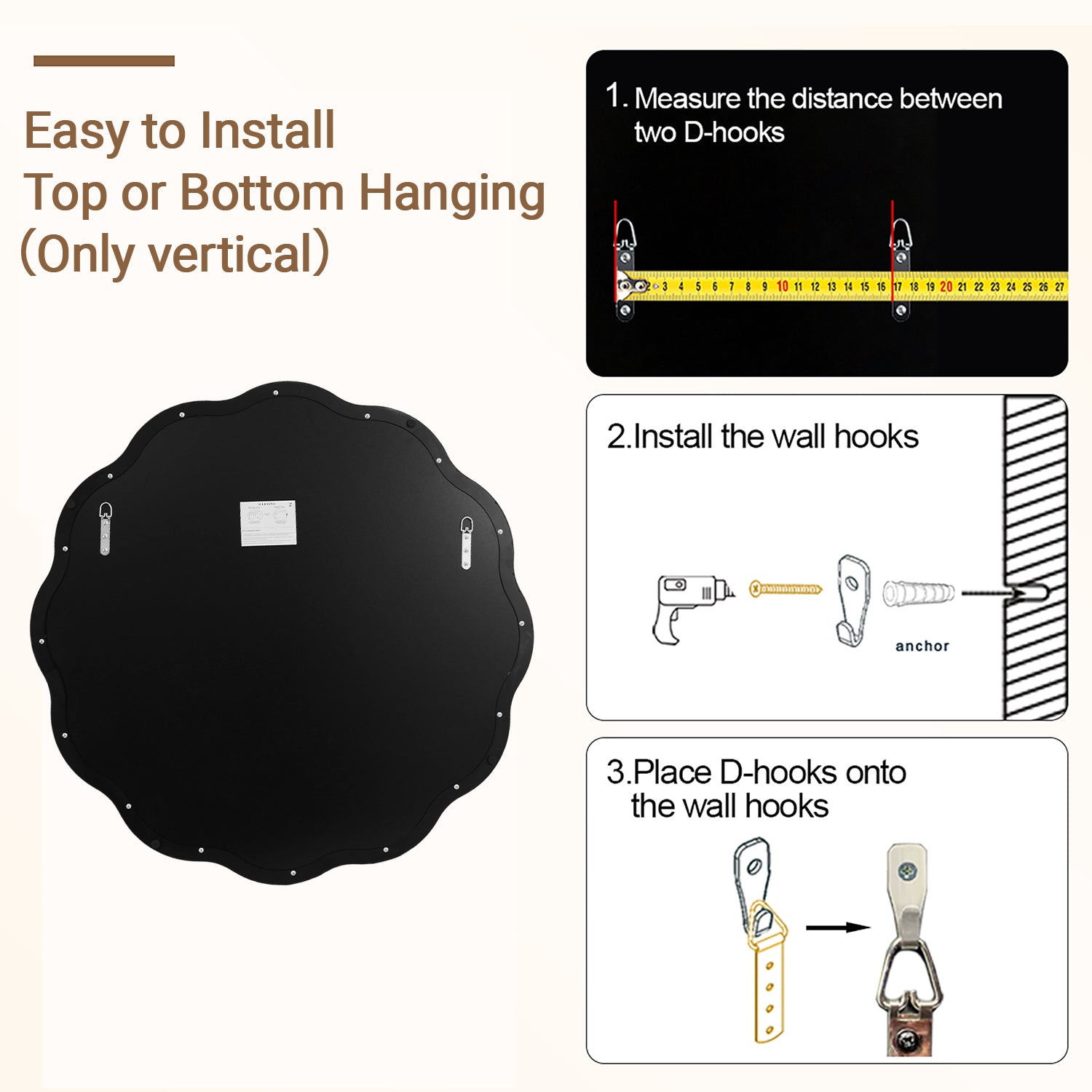 Contemporary Round Scalloped Mirror Wavy Circle Bathroom Vanity Mirror | Stainless Steel Frame