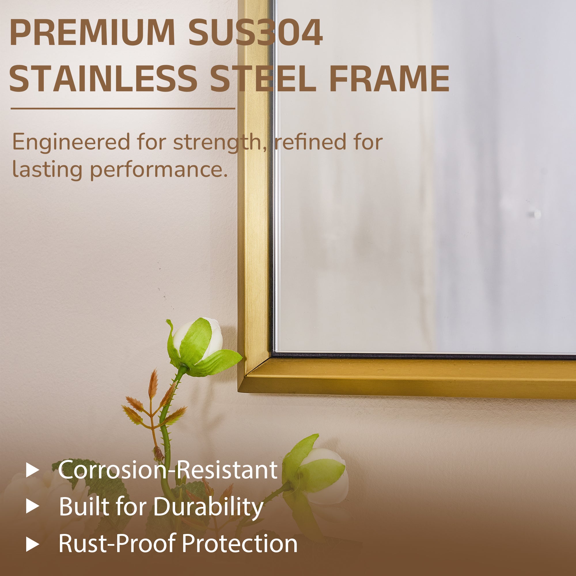 Luxury Beveled Stainless Steel Framed Rectangular Bathroom Vanity Mirror