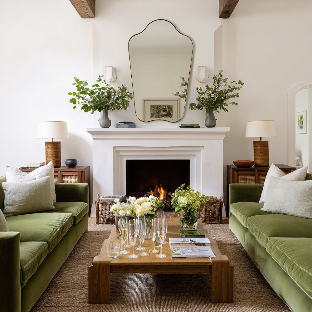 Contemporary Dual Arch Wall Mirror Irregular Scalloped Bathroom Mirror | Stainless Steel Frame