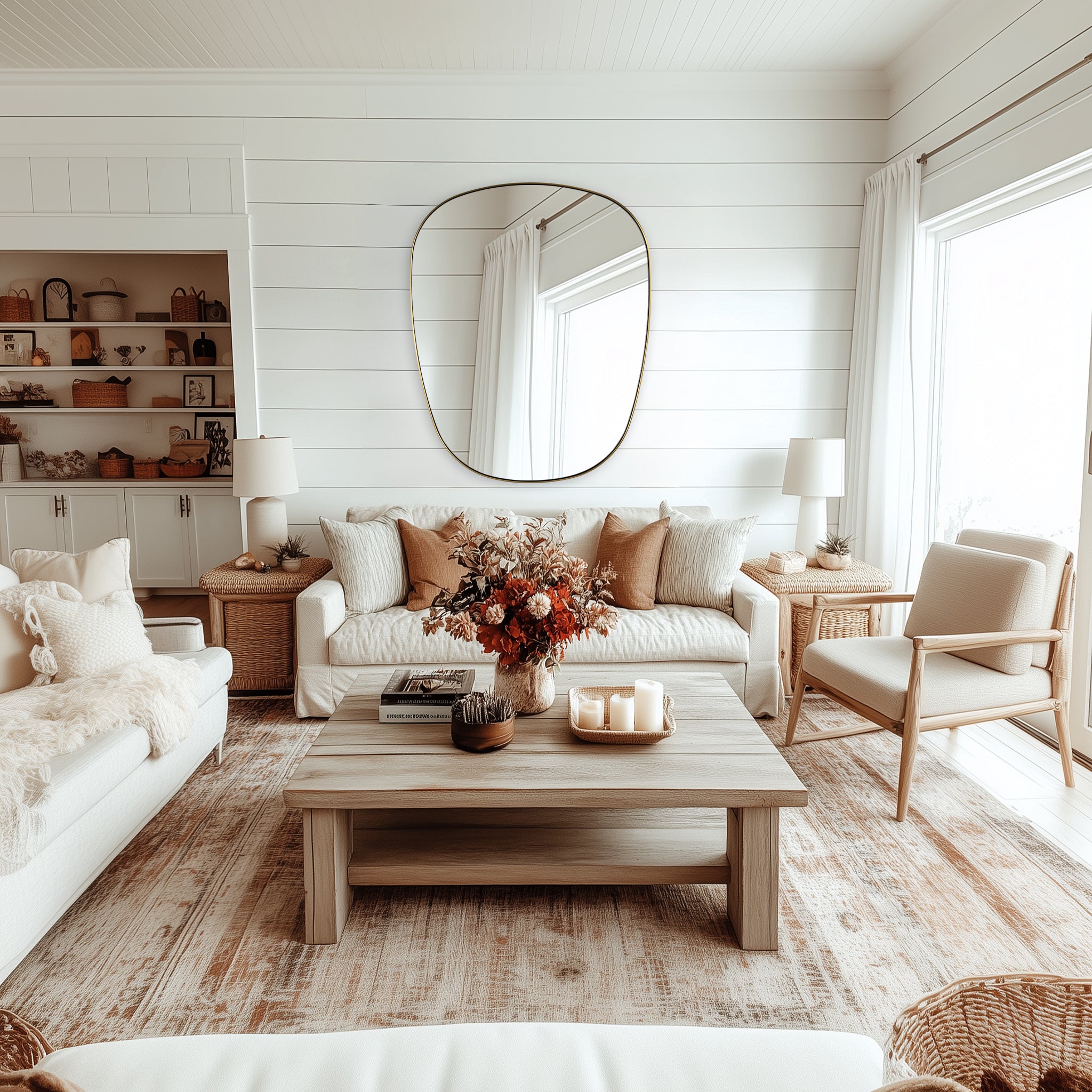 Contemporary Irregular Organic Bathroom Wall Mirror Asymmetric Decorative Mirror | Stainless Steel Frame