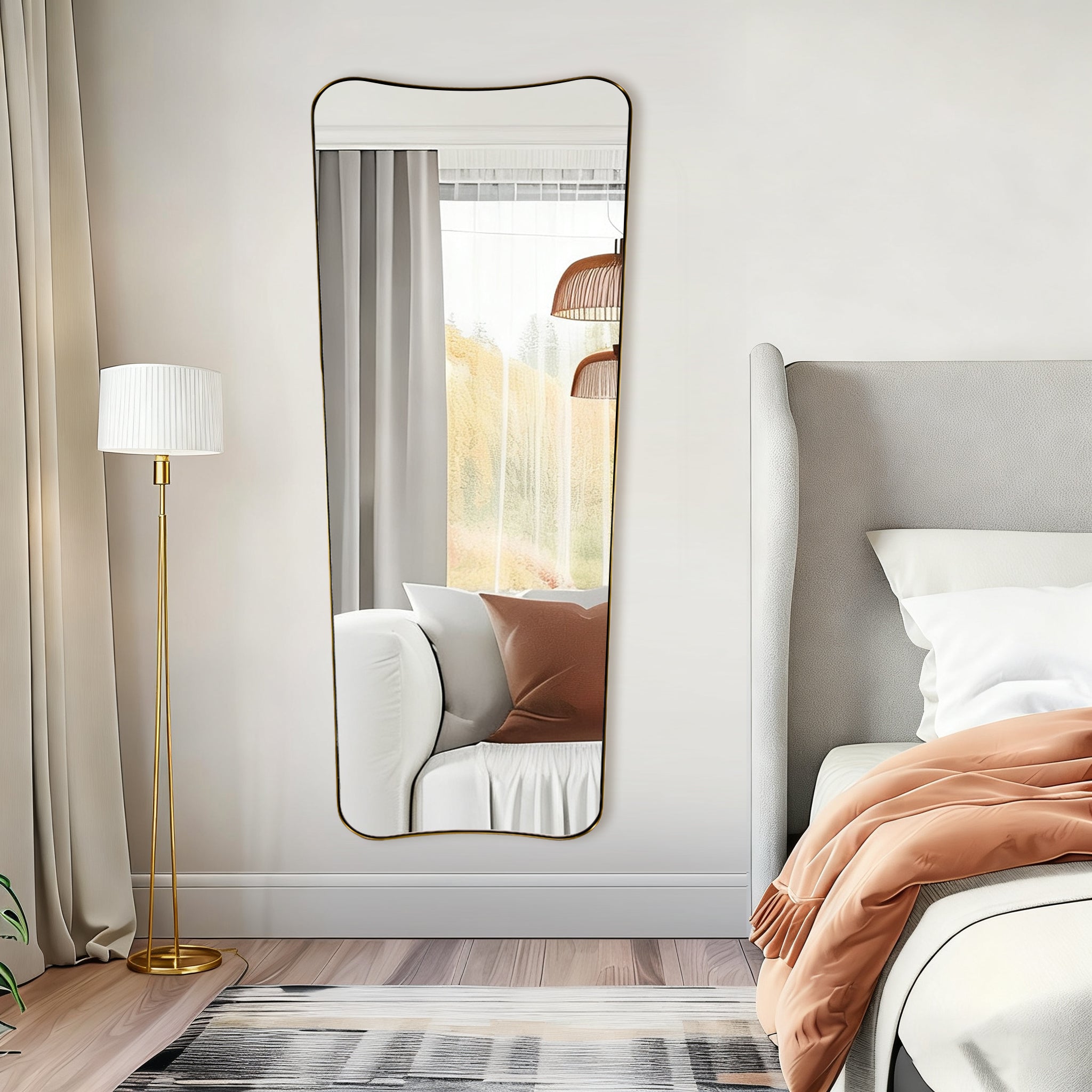 Asymmetrical Irregular Full Length Wall Mirror |Stainless Steel Frame