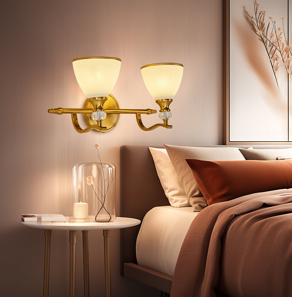 Artistical Metal Crank Frame White Frosted Trumpet Shade Bathroom Sconces