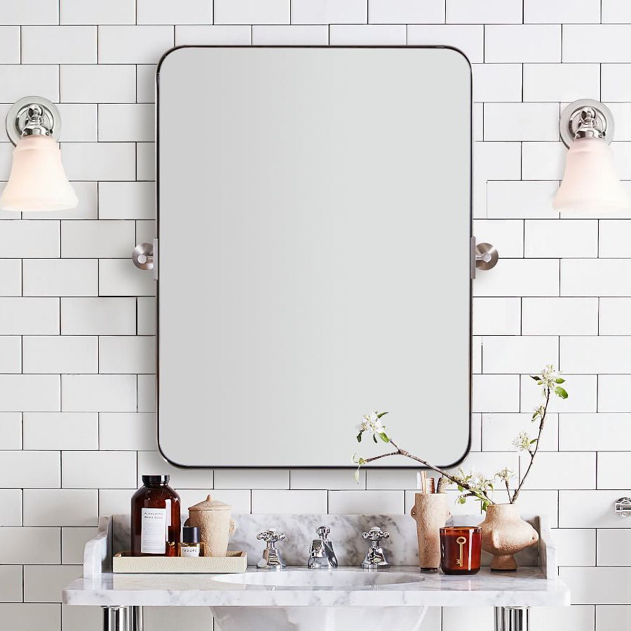 Tilting Rectangular Pivot Mirror for Bathroom/Vanity Floating Mirror | Stainless Steel Frame
