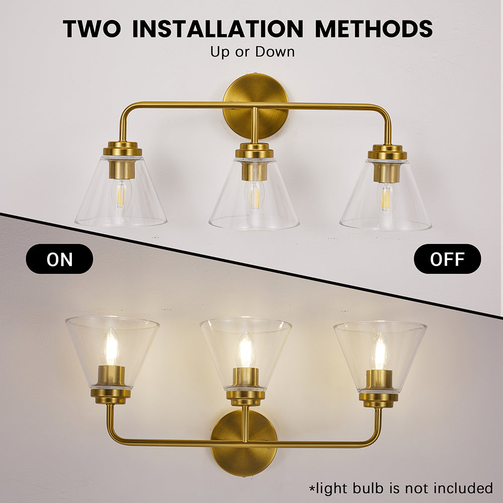 Modern Cone Clear Glass Shade Bathroom Wall Sconces