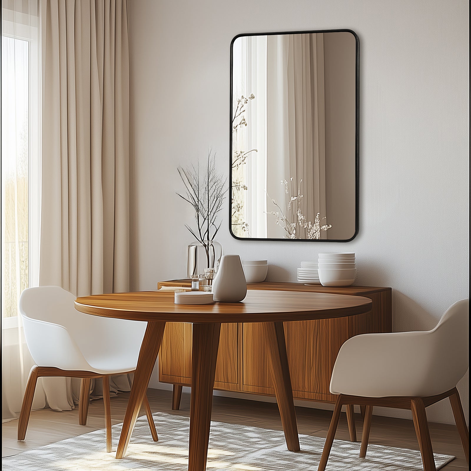 Contemporary Rounded Rectangular Bathroom Mirrors| Stainless Steel Thick Frame