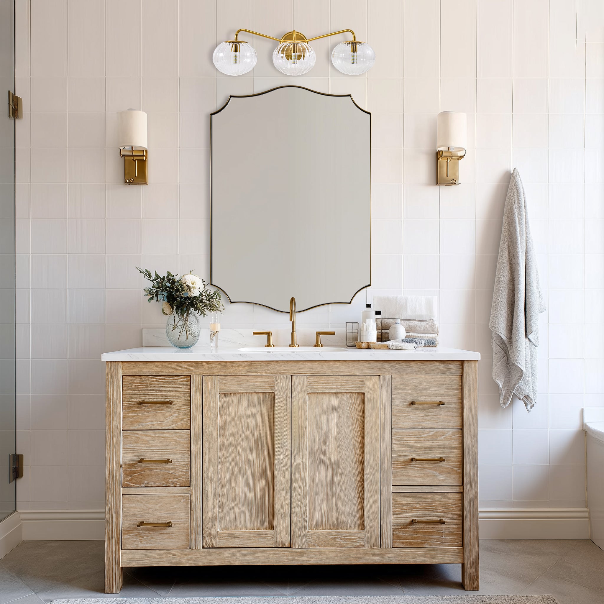 Contemporary Pumpkin Clear Glass Shades Bathroom Wall Sconce