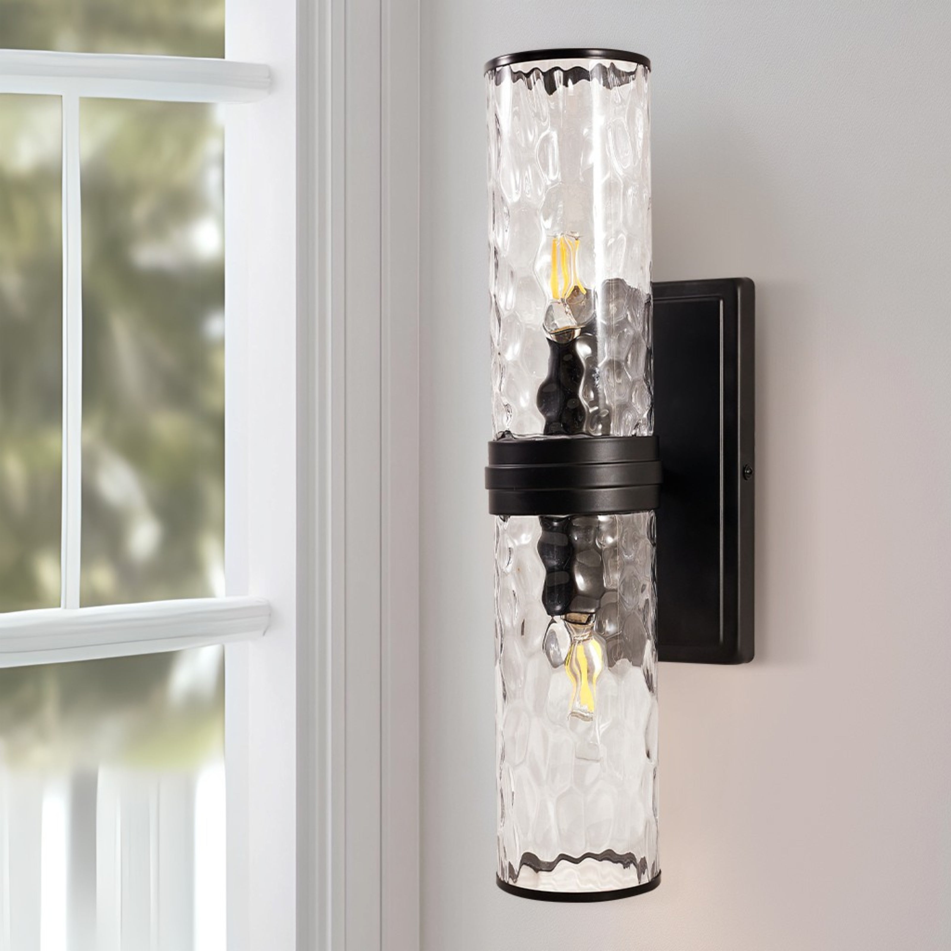 Elegant Hammer Glass Double-Cylinder Shade Wall Sconce Bathroom Light Fixture