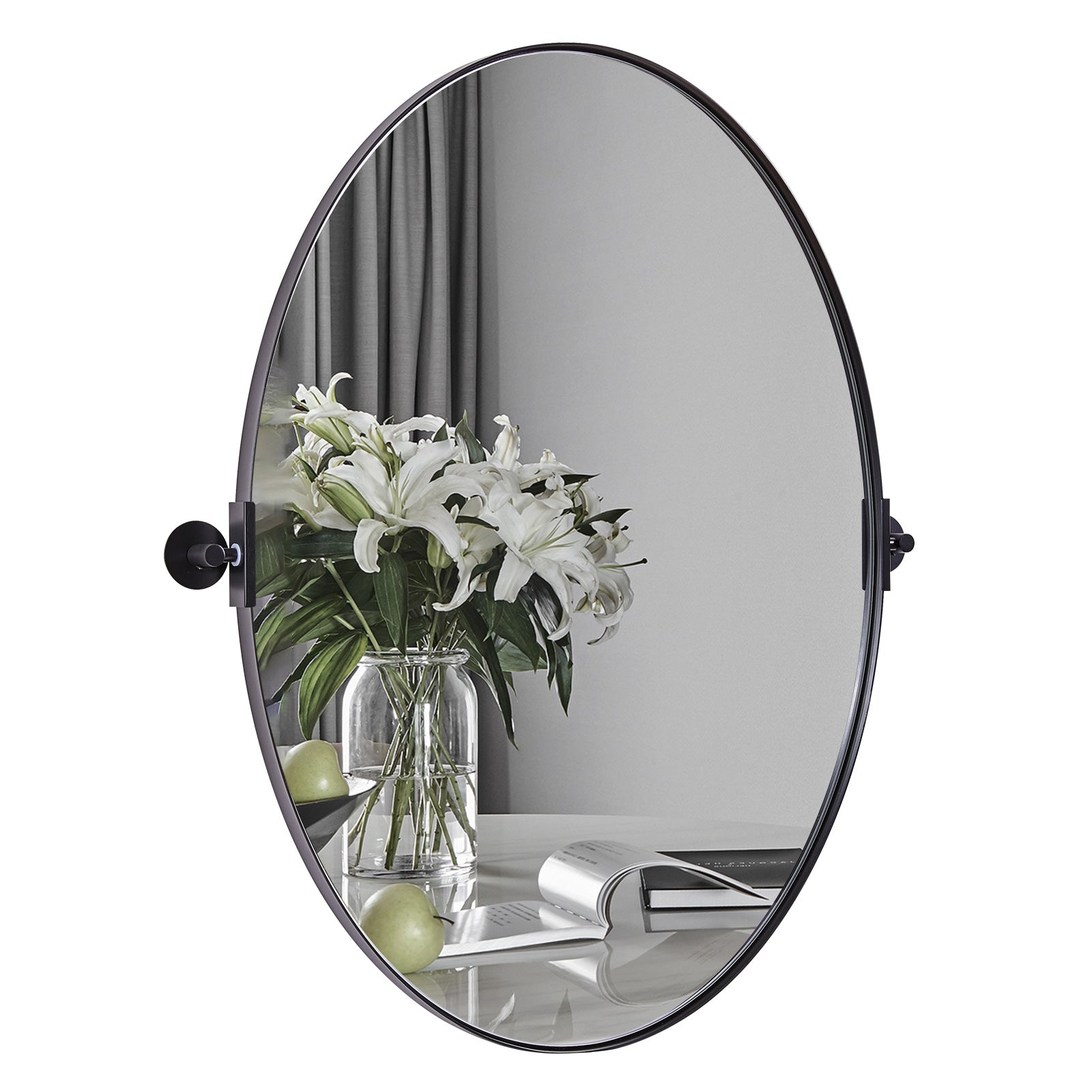Oval Pivot Mirrors Adjustable Tilting Angle Floating Bathroom Mirror| Stainless Steel Framed