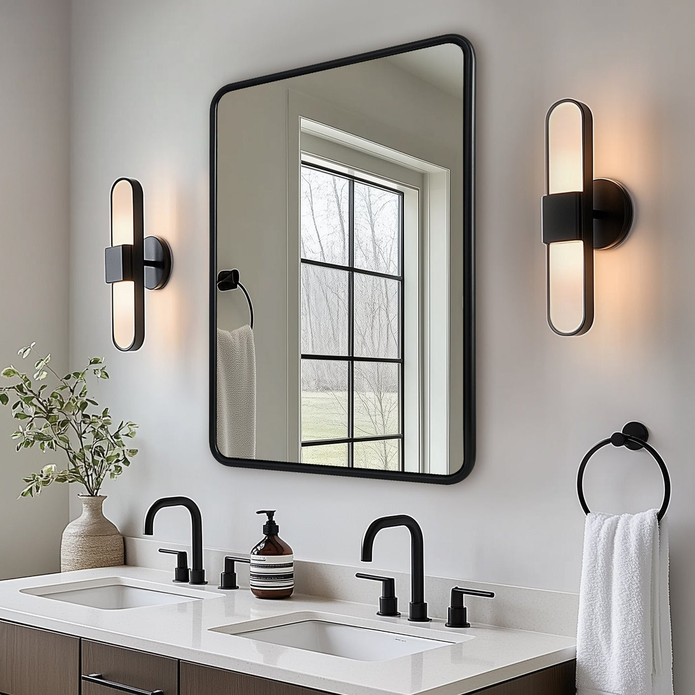 Contemporary Rectangle Bathroom Mirror |Rounded Stainless Steel Framed