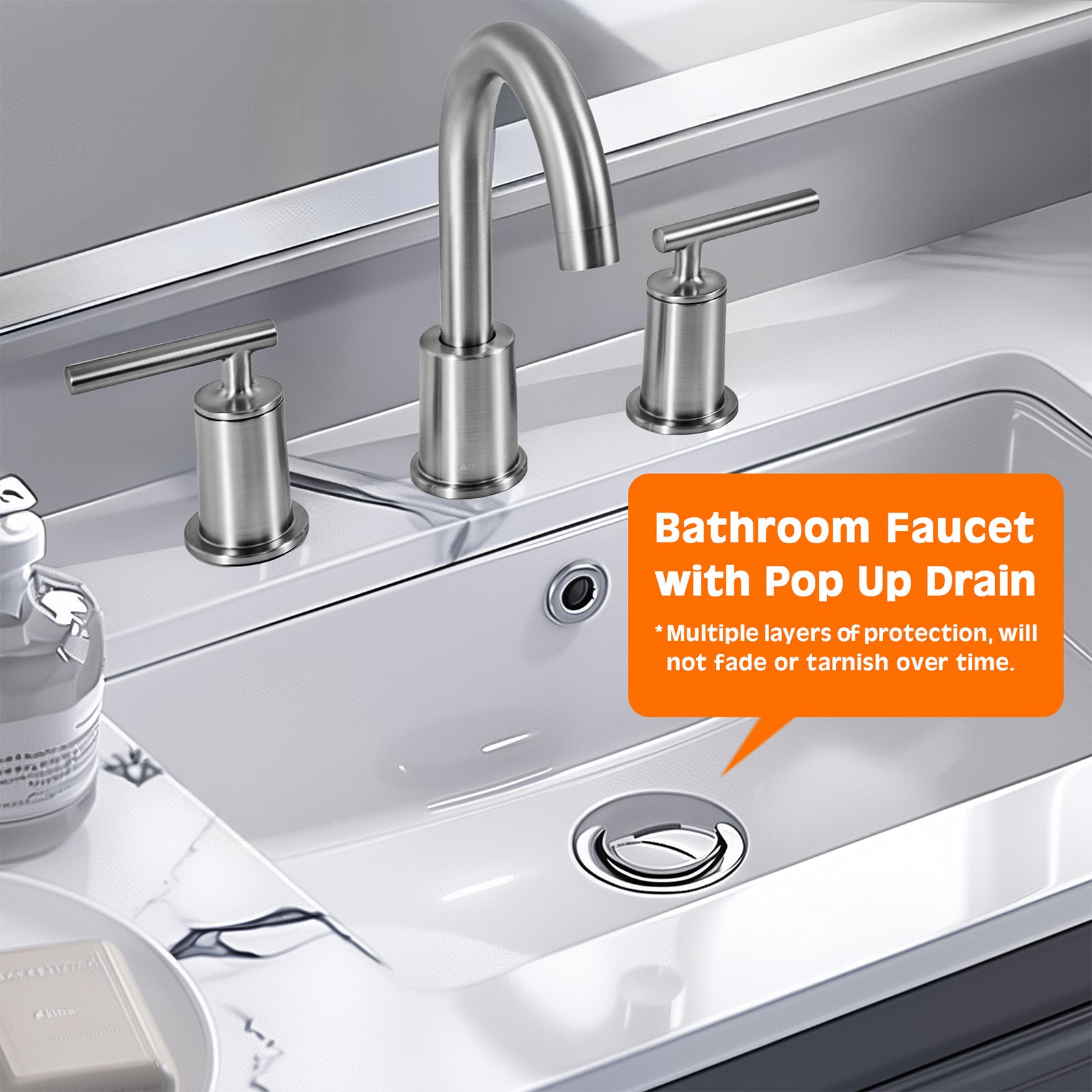 ANDY STAR Bathroom Faucet 3 Hole, 360 Degree Swivel Spout Bathroom Sink Faucet with 2 Level Handle of Hot&Cold Water Control