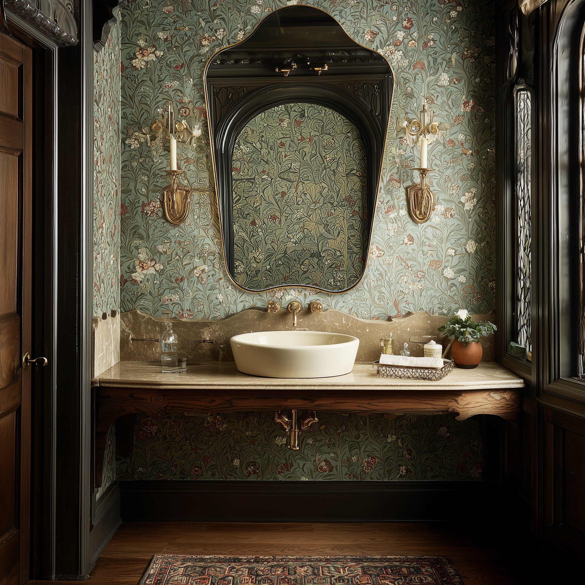 Contemporary Dual Arch Wall Mirror Irregular Scalloped Bathroom Mirror | Stainless Steel Frame