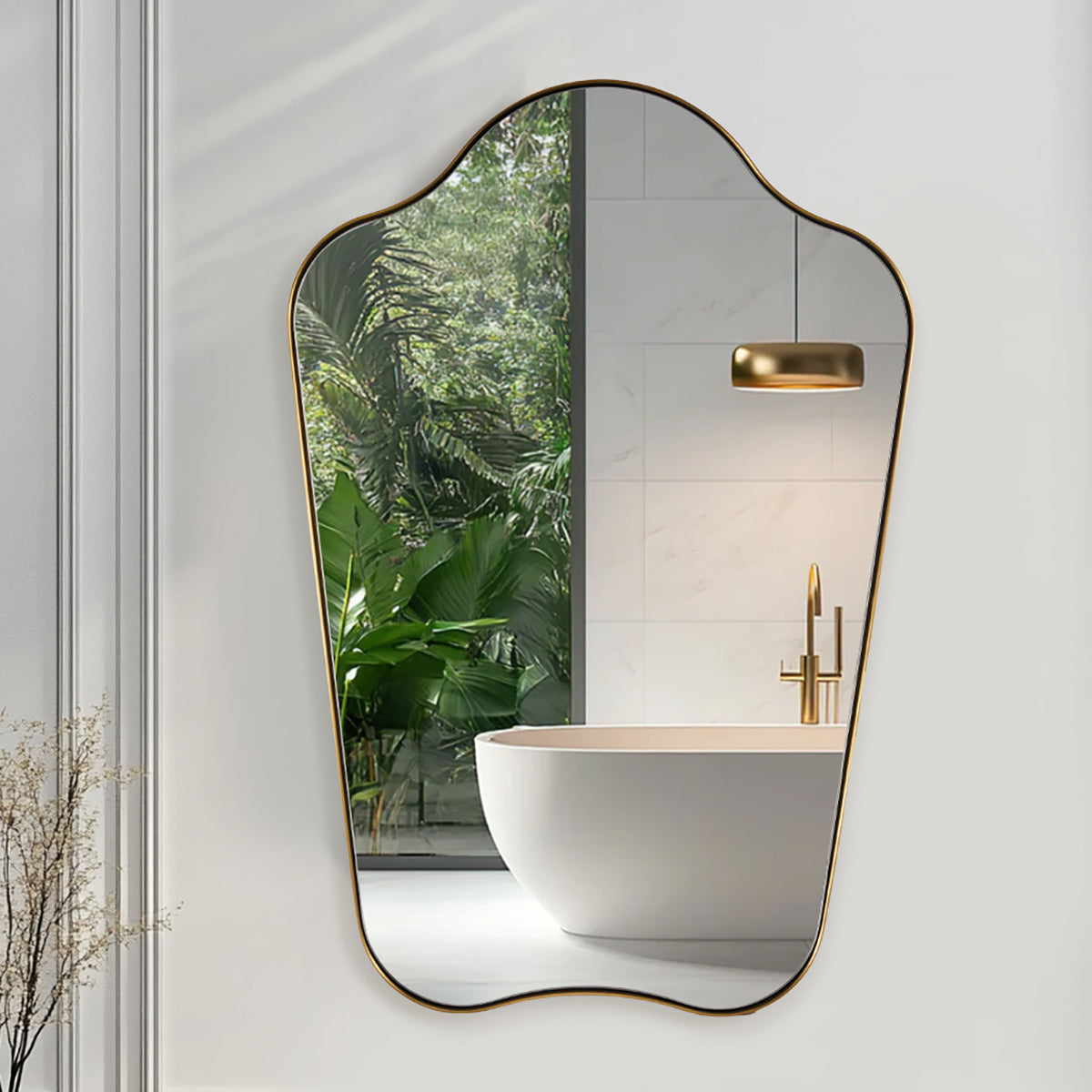 Contemporary Dual Arch Wall Mirror Irregular Scalloped Bathroom Mirror | Stainless Steel Frame