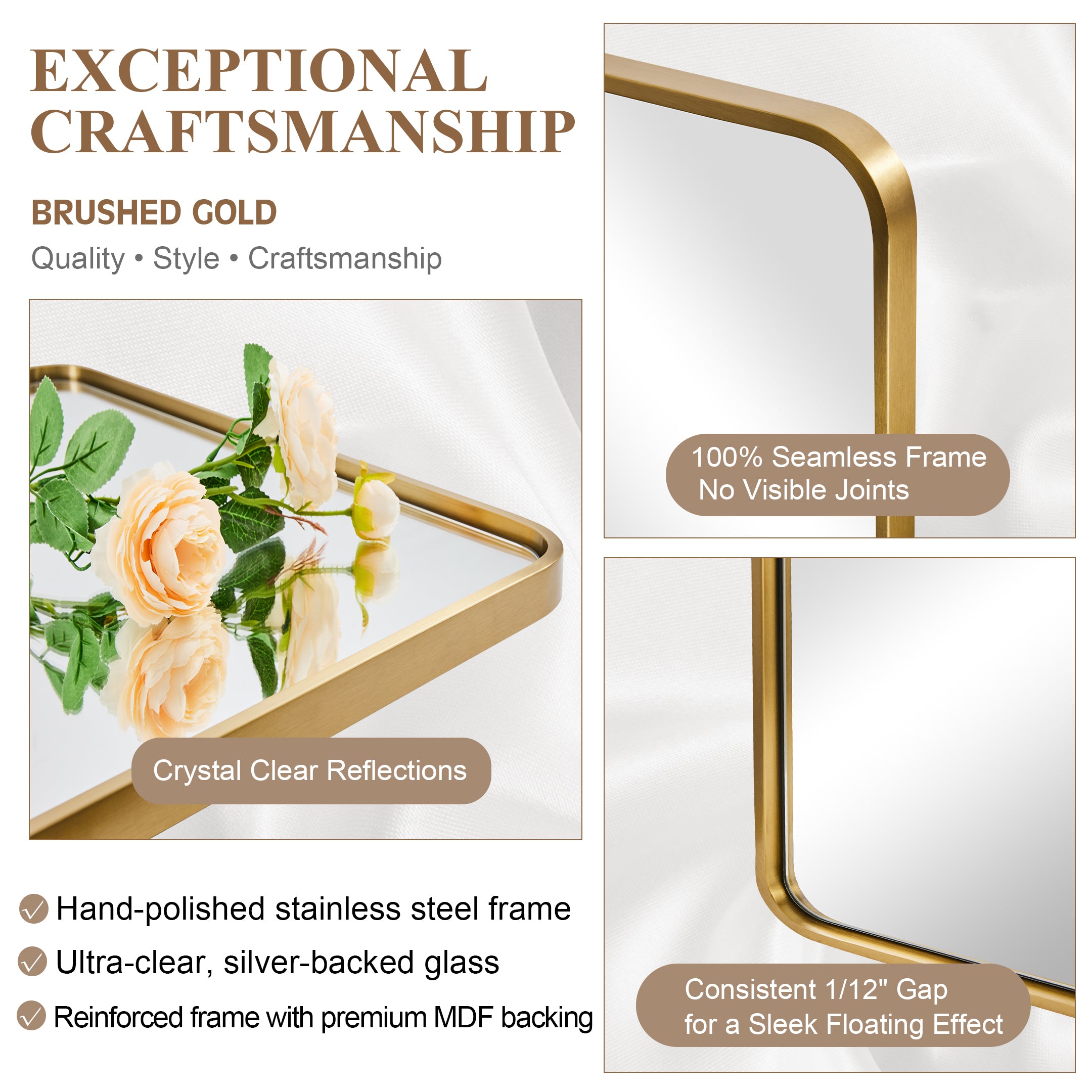 Contemporary Rounded Rectangular Bathroom Wall Mirror |Thicker Stainless Steel Framed